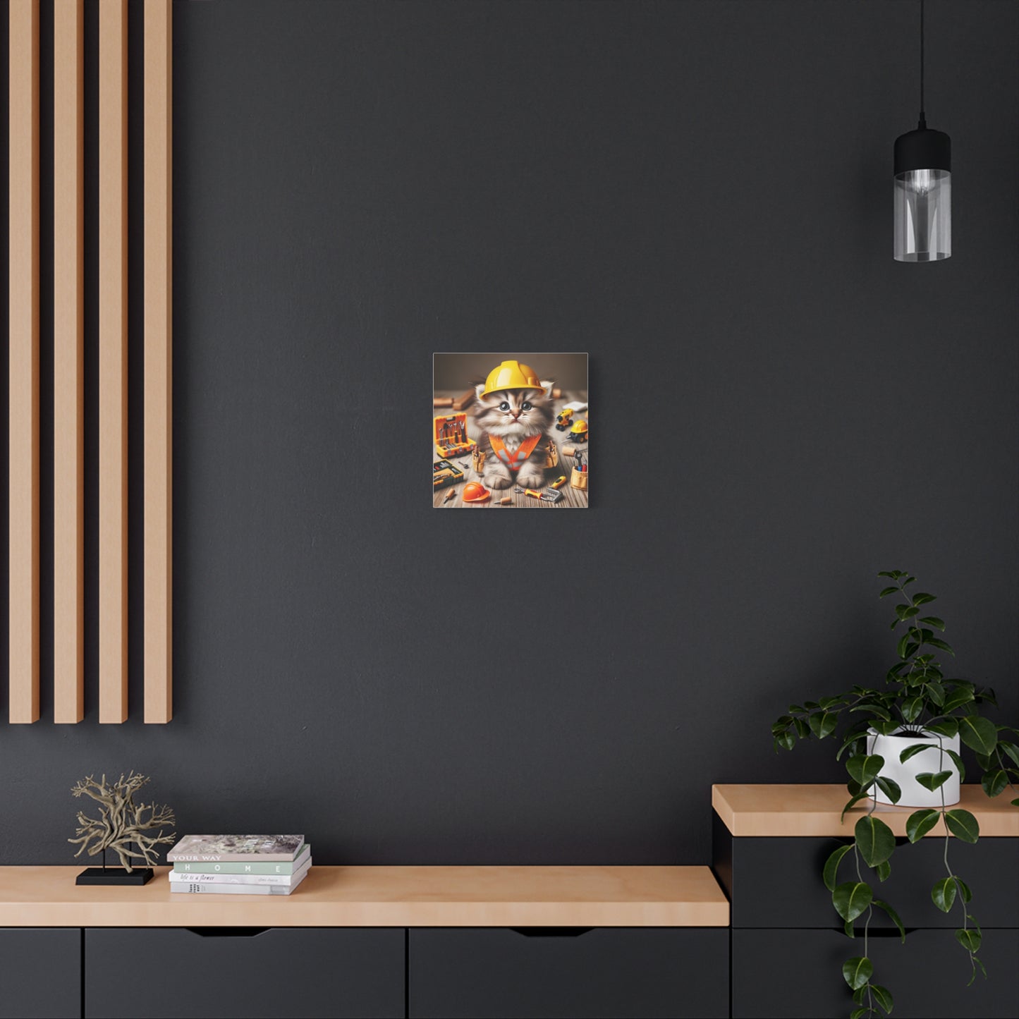 Cute Cat Construction Canvas Art - 12x12 Stretched Matte Wall Decor
