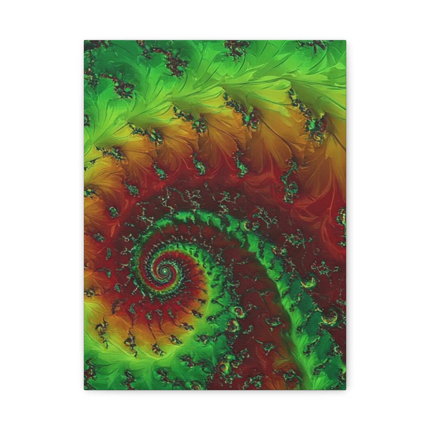 Vibrant Fractal Art Canvas - Green and Red Abstract Wall Decor