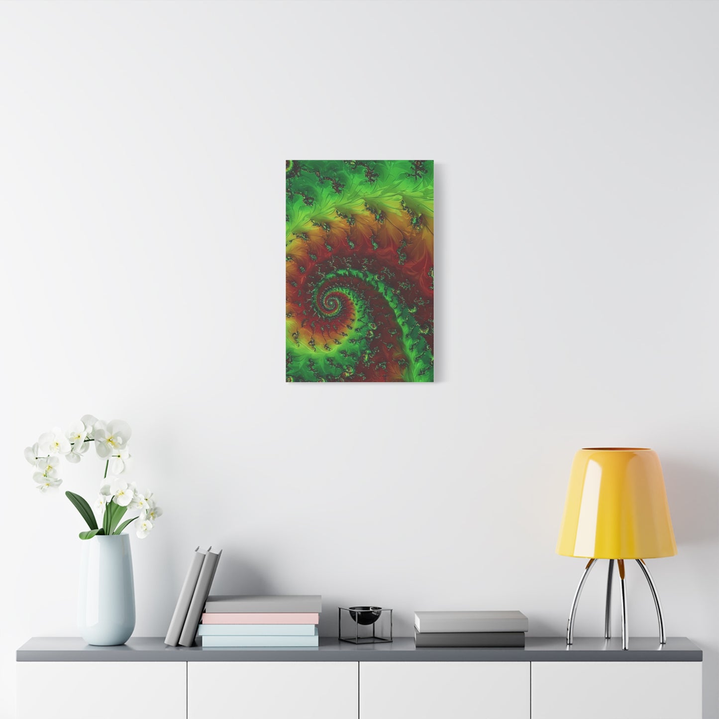 Vibrant Fractal Art Canvas - Green and Red Abstract Wall Decor