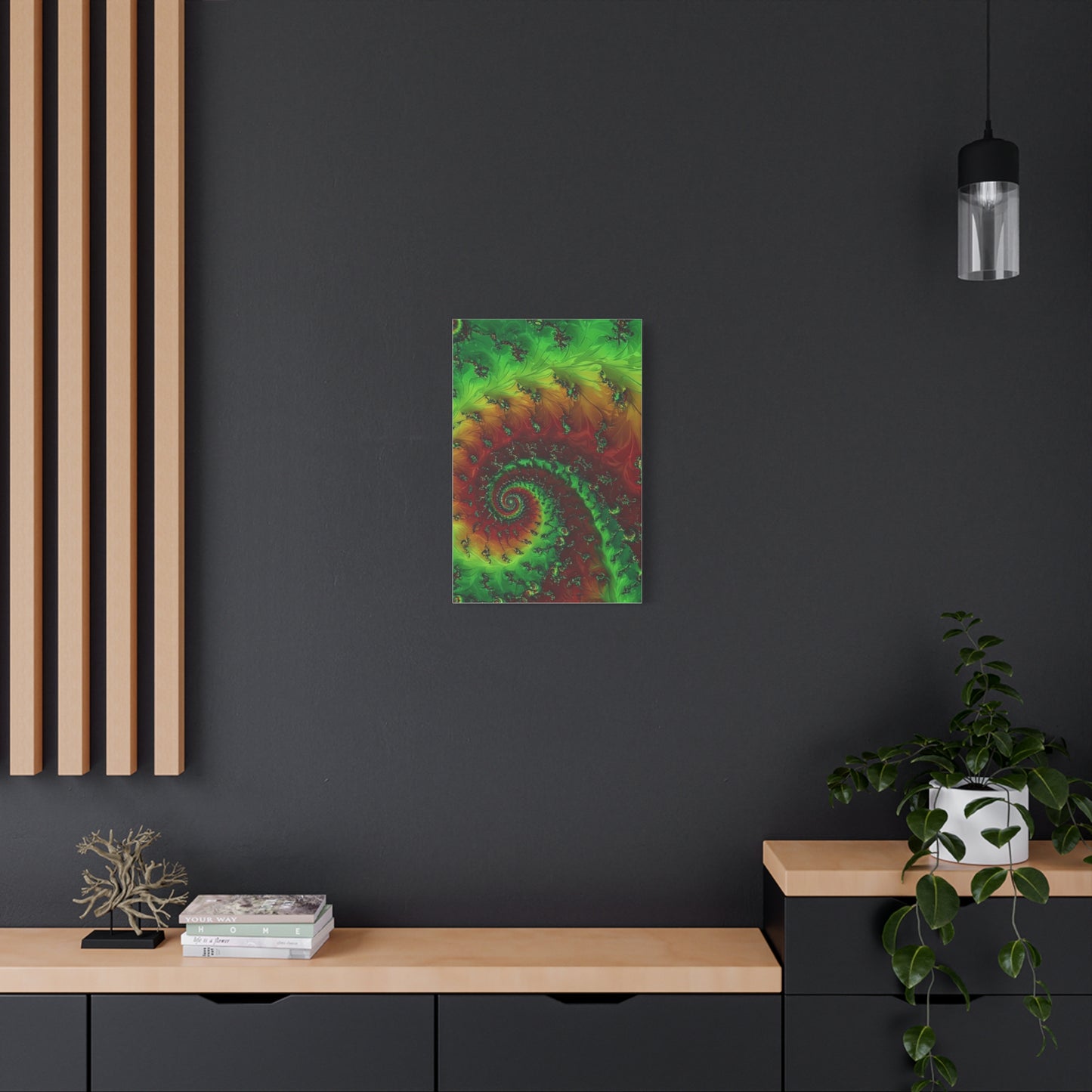 Vibrant Fractal Art Canvas - Green and Red Abstract Wall Decor