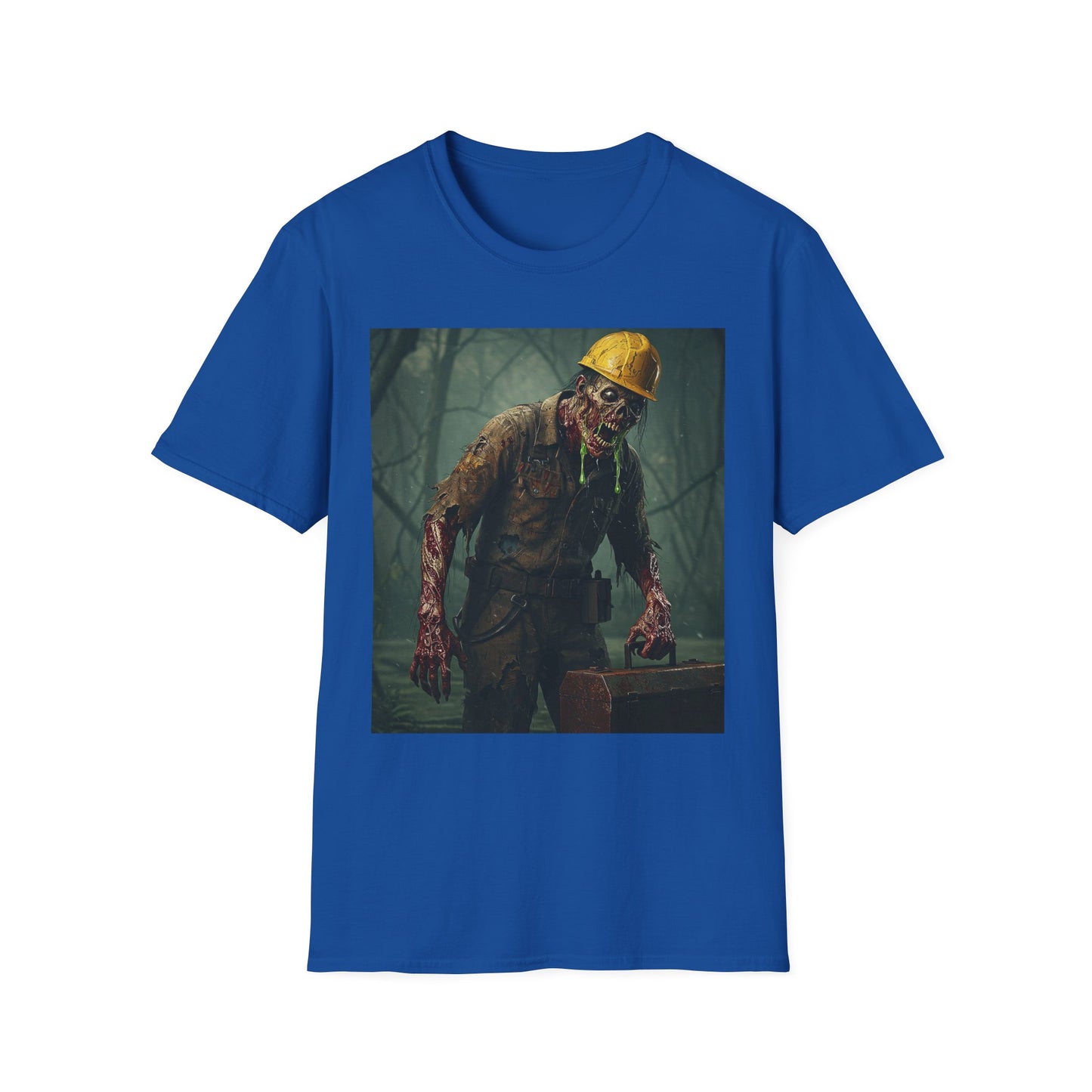 Zombie Construction Worker Unisex Softstyle T-Shirt | Spooky Halloween Apparel