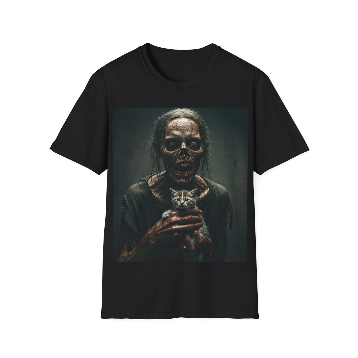 UK - Spooky Cat Lady Apocalyptic Portrait Tee, bold, decaying zombie graphic