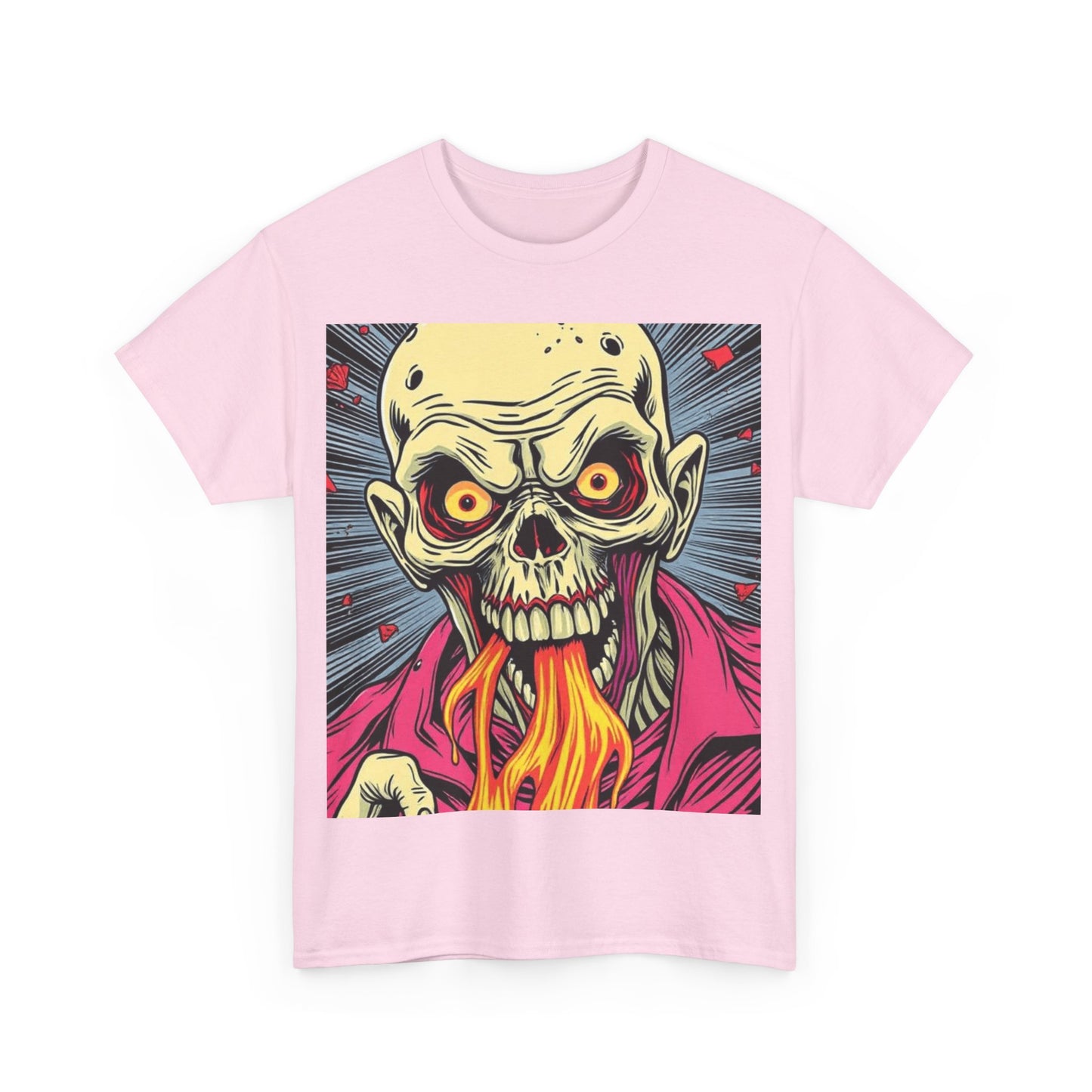 UK - Fire-Breathing Zombie Unisex Heavy Cotton Tee - Spooky Graphic Shirt