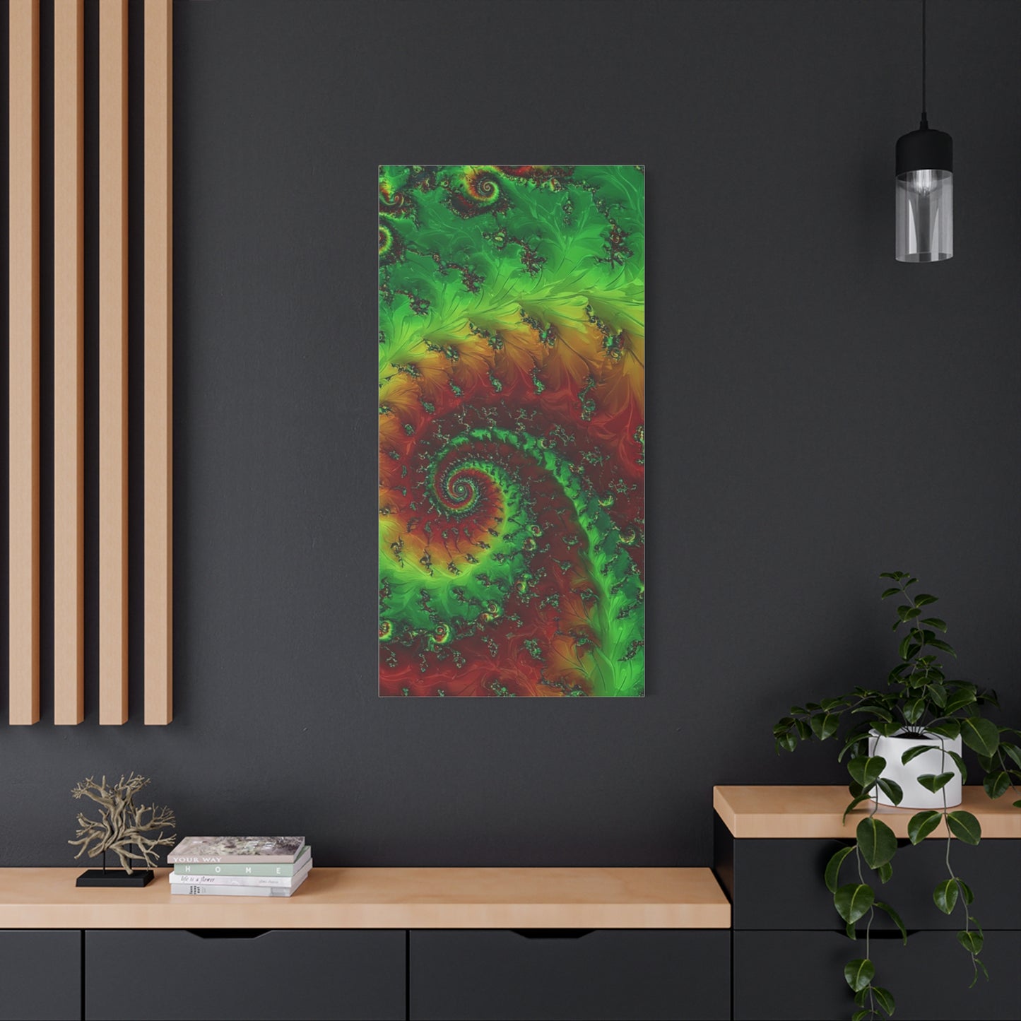 Vibrant Fractal Art Canvas - Green and Red Abstract Wall Decor