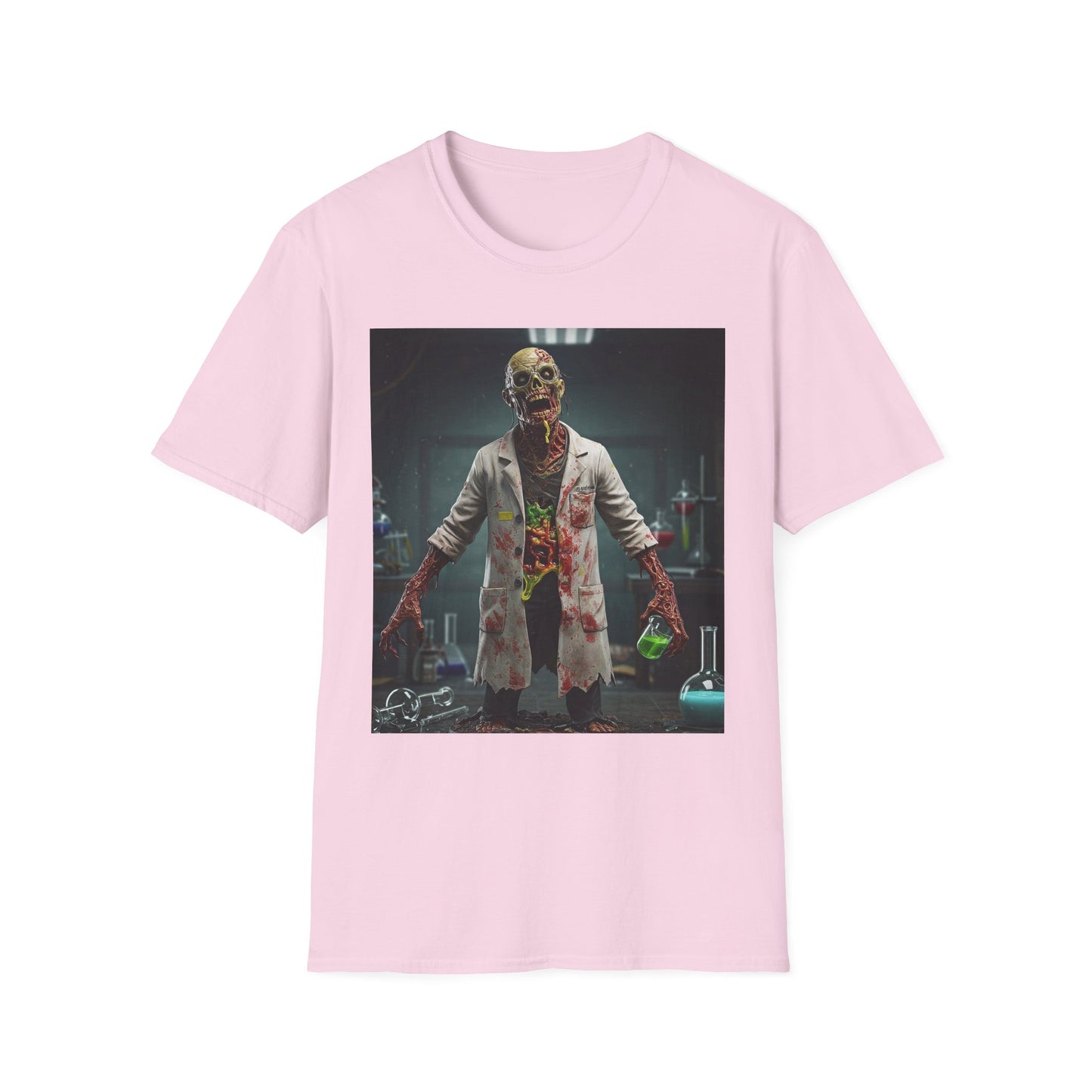 Zombie Scientist Unisex Softstyle T-Shirt - Perfect for Halloween and Horror Fans