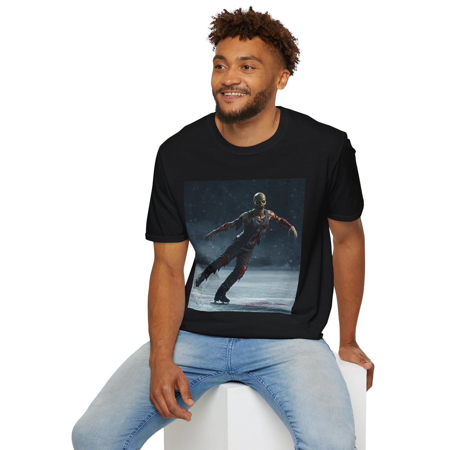 Chilling Thriller Unisex Softstyle T-Shirt - Ice Skating Horror Design