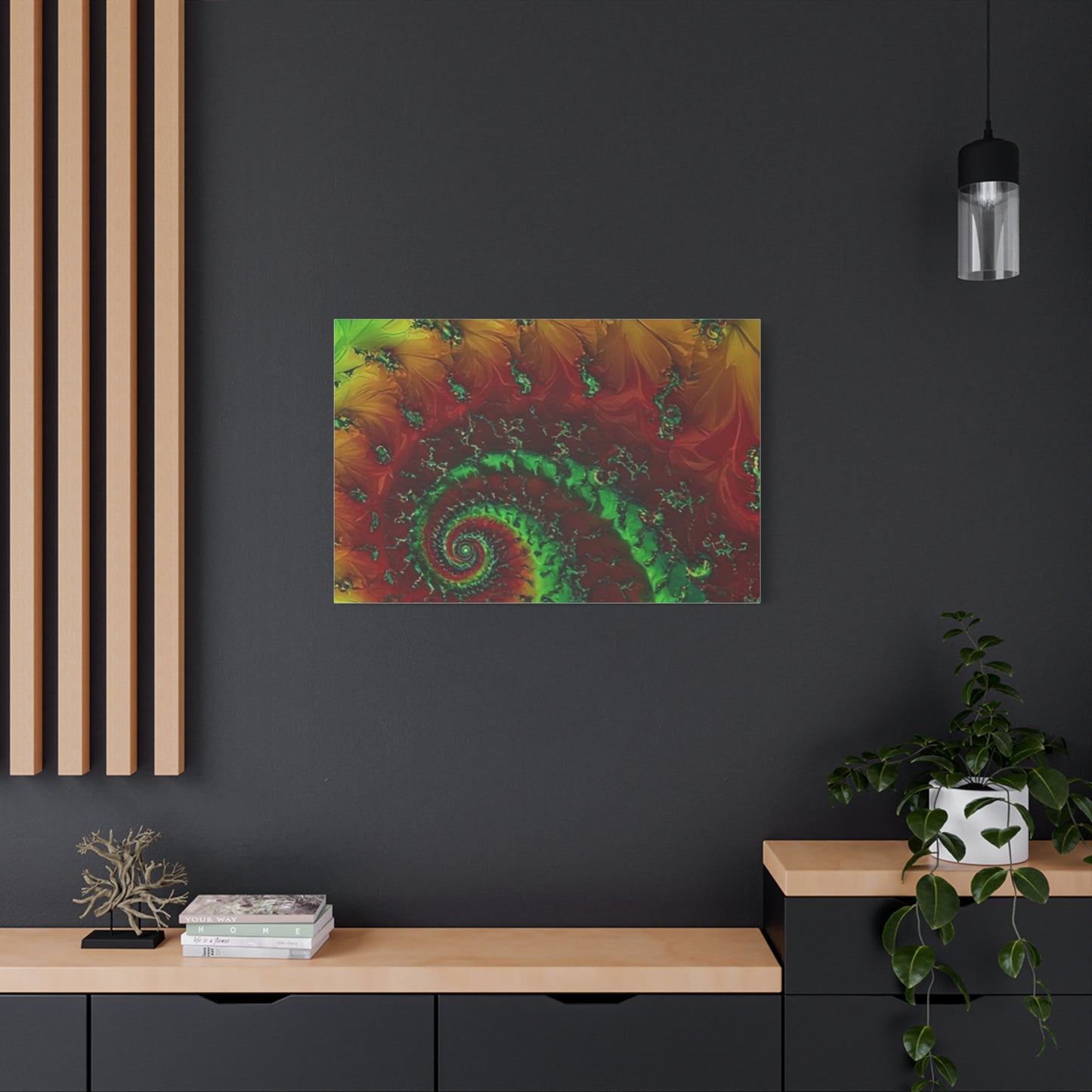 Vibrant Fractal Art Canvas - Green and Red Abstract Wall Decor
