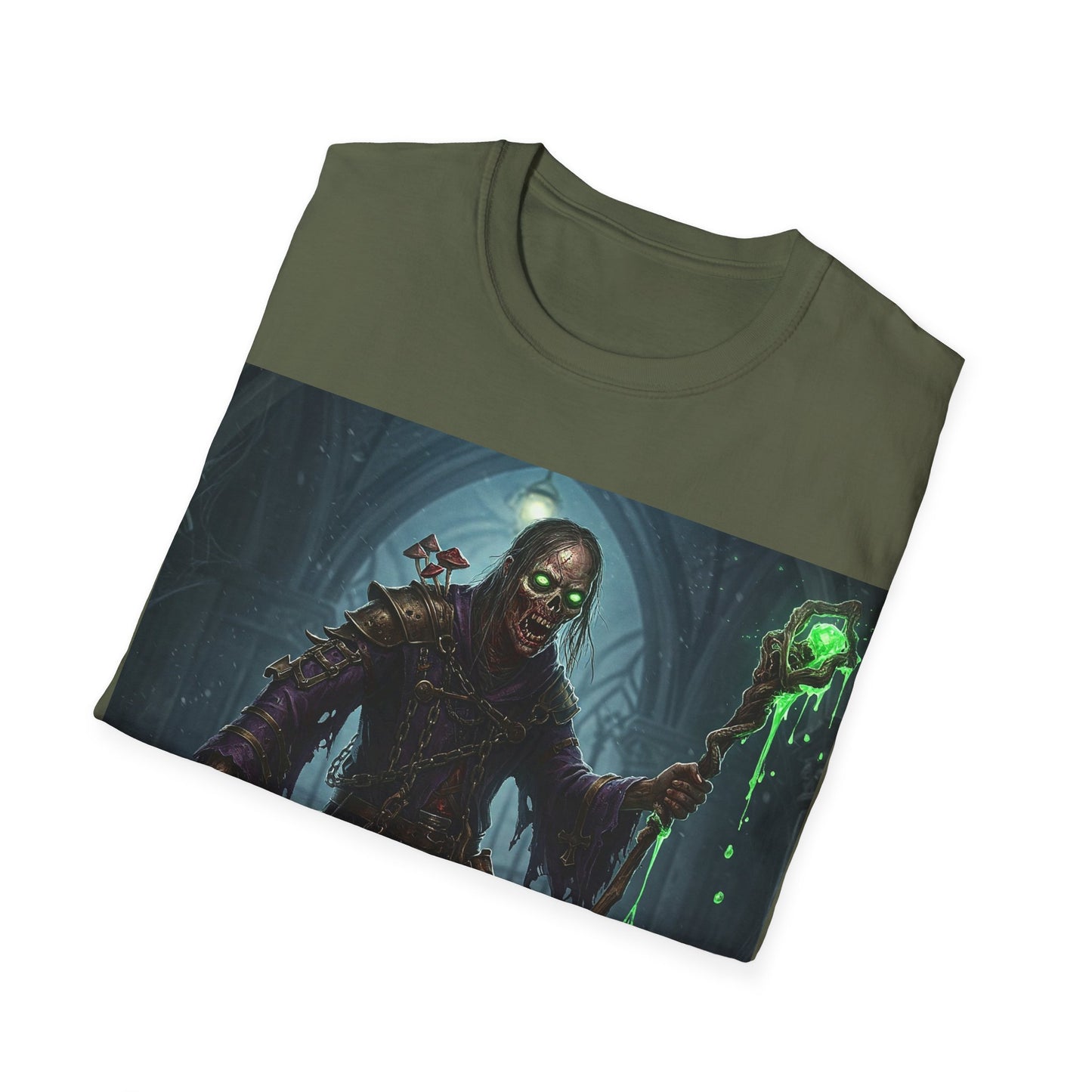 UK - Spooky Sorcerer Apocalyptic Portrait Tee, bold, decaying zombie graphic