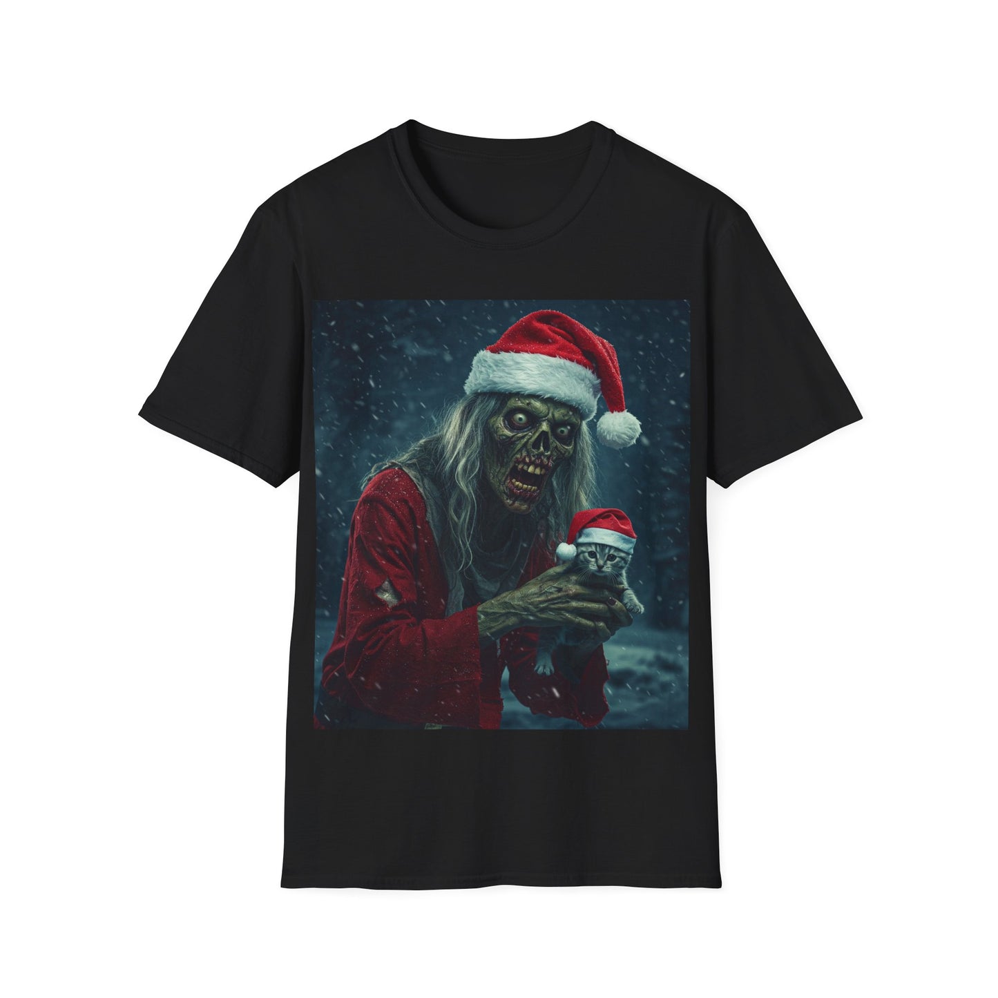 UK - Festive Zombie Santa Apocalyptic Portrait Tee, bold, decaying zombie graphic
