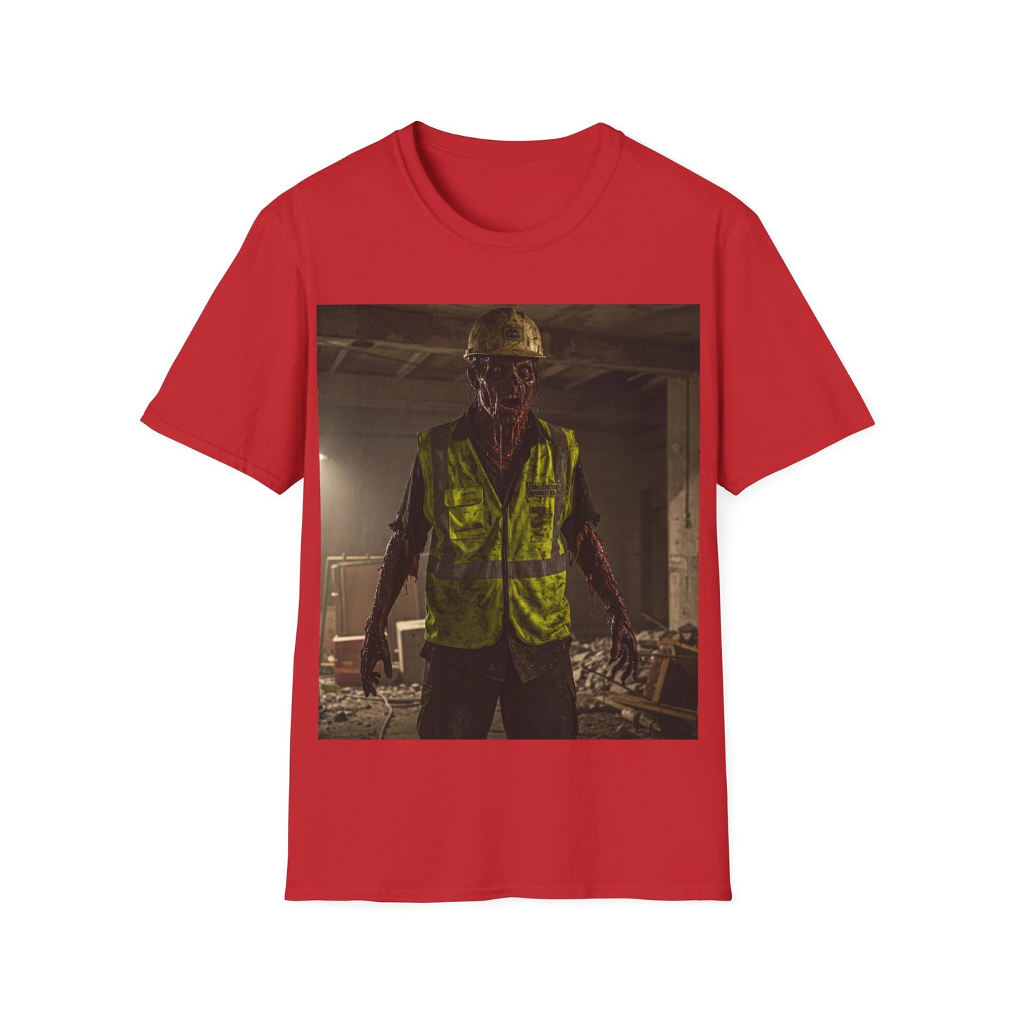 UK - Horror Themed Unisex Softstyle T-Shirt - Creepy Construction Design