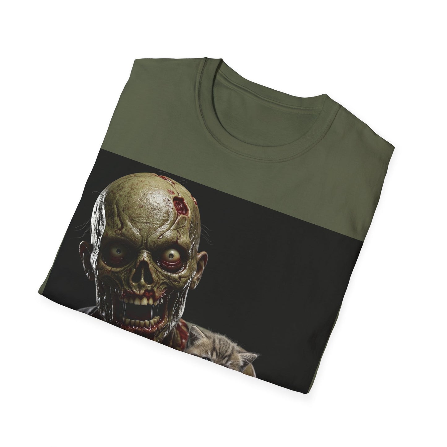 UK - Cute Zombie Cat Apocalyptic Portrait Tee, bold, decaying zombie graphic
