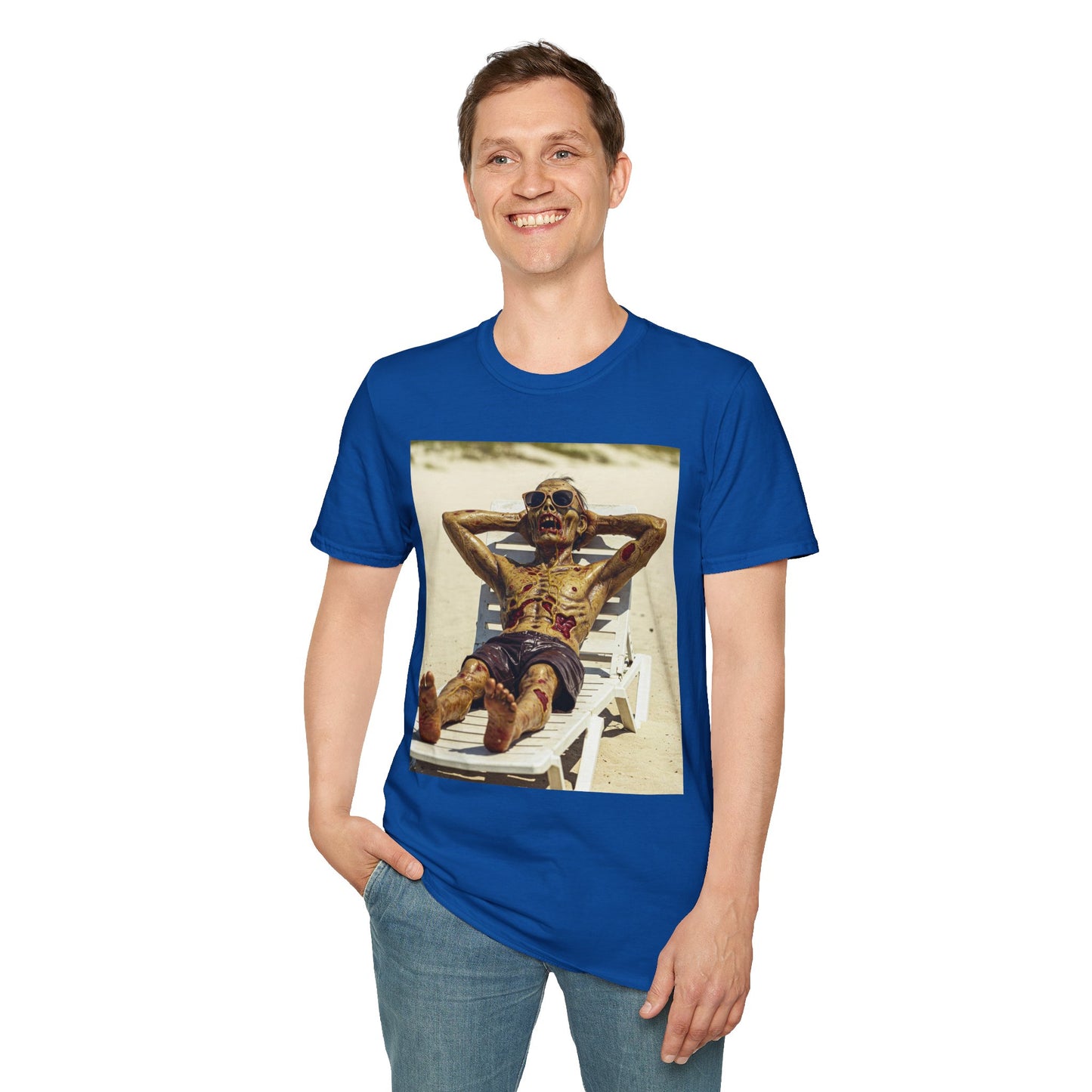 Chillin' Skeleton Unisex Softstyle T-Shirt - Perfect for Halloween & Casual Wear