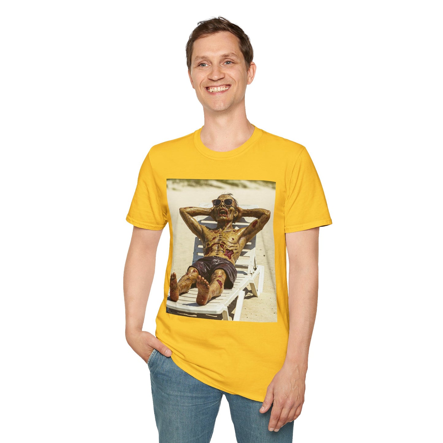 Chillin' Skeleton Unisex Softstyle T-Shirt - Perfect for Halloween & Casual Wear