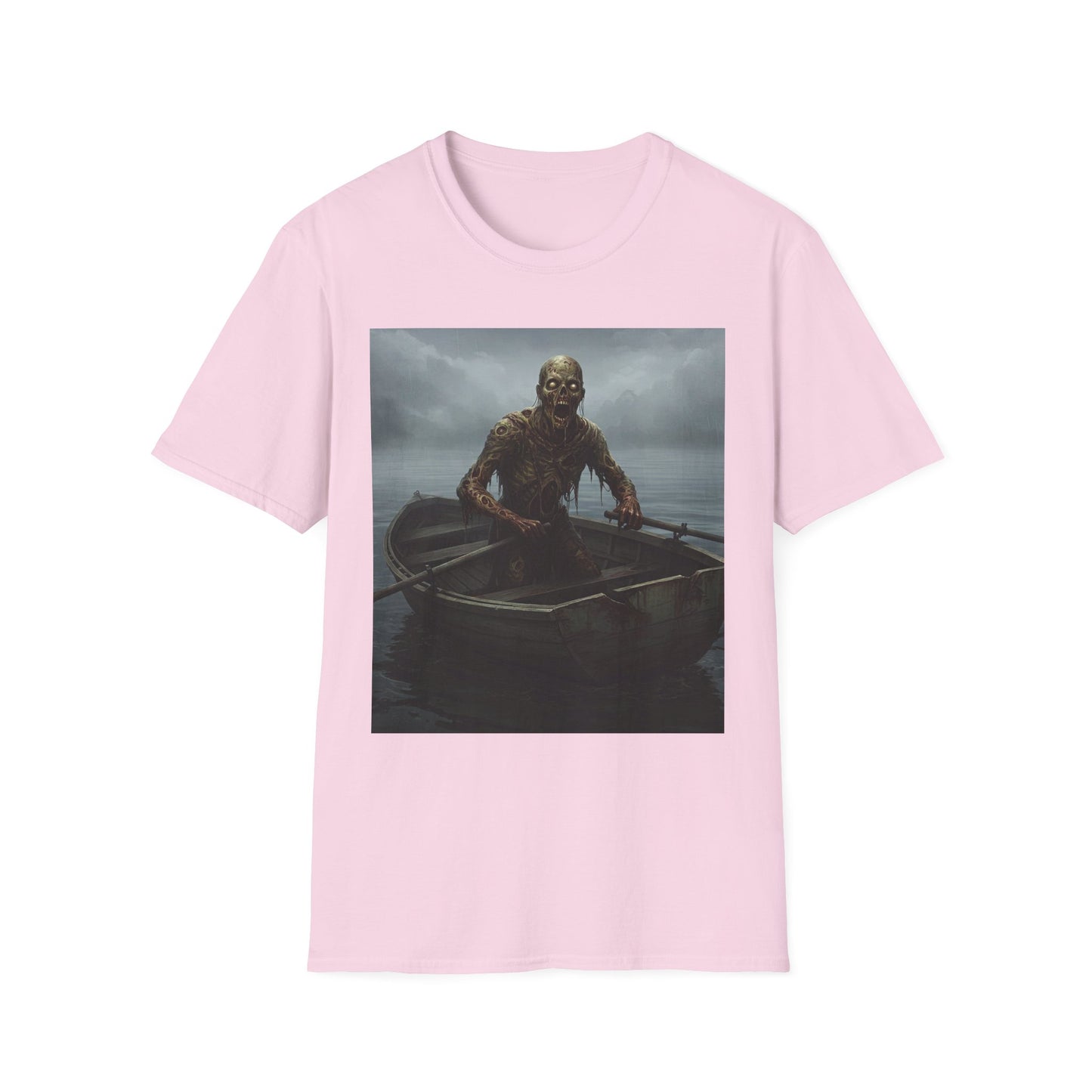 Zombie Rowboat Unisex Softstyle T-Shirt - Spooky Graphic Tee for Halloween Fans