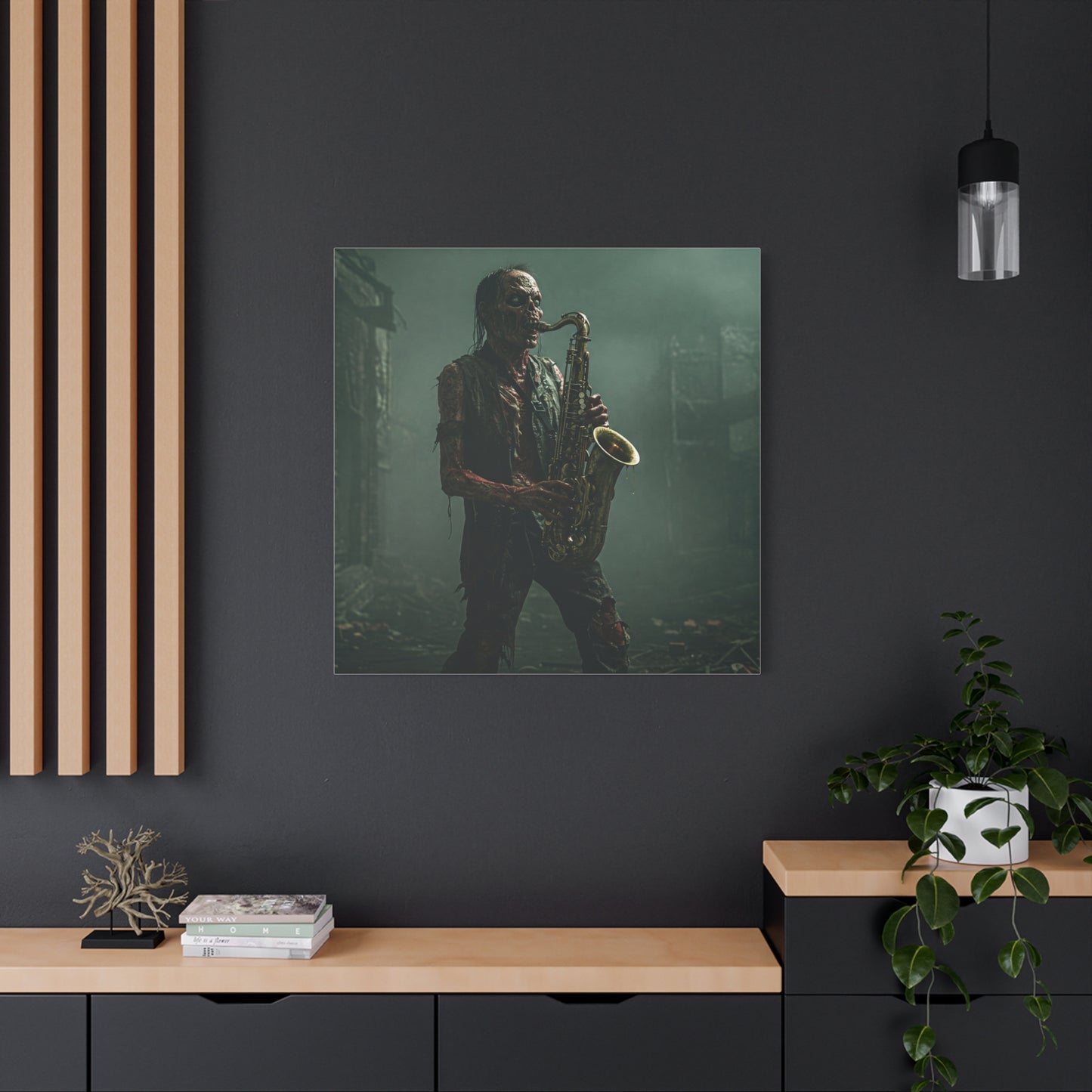 Zombie Saxophonist Wall Art - Matte Canvas Print for Halloween Decor