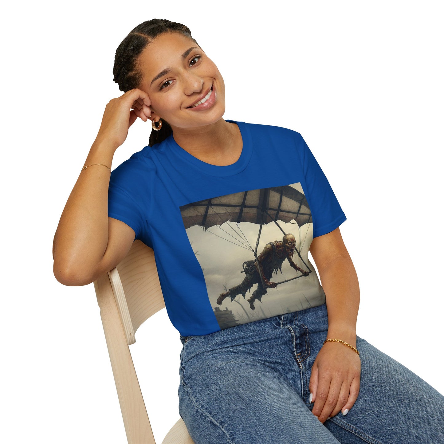 Zombie Parachute Unisex Softstyle T-Shirt - Perfect for Halloween and Horror Fans