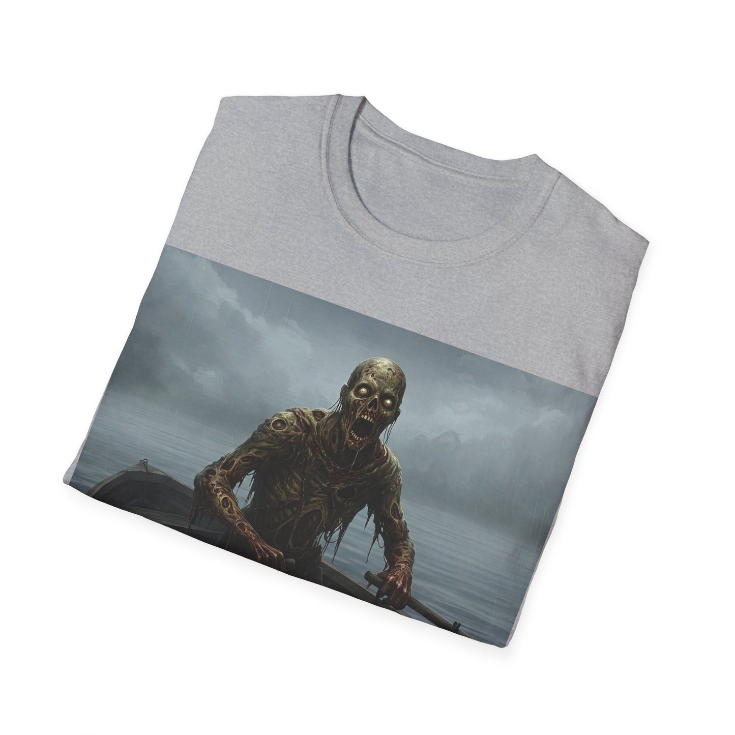 UK - Zombie Rowboat Unisex Softstyle T-Shirt - Spooky Graphic Tee for Halloween Fans
