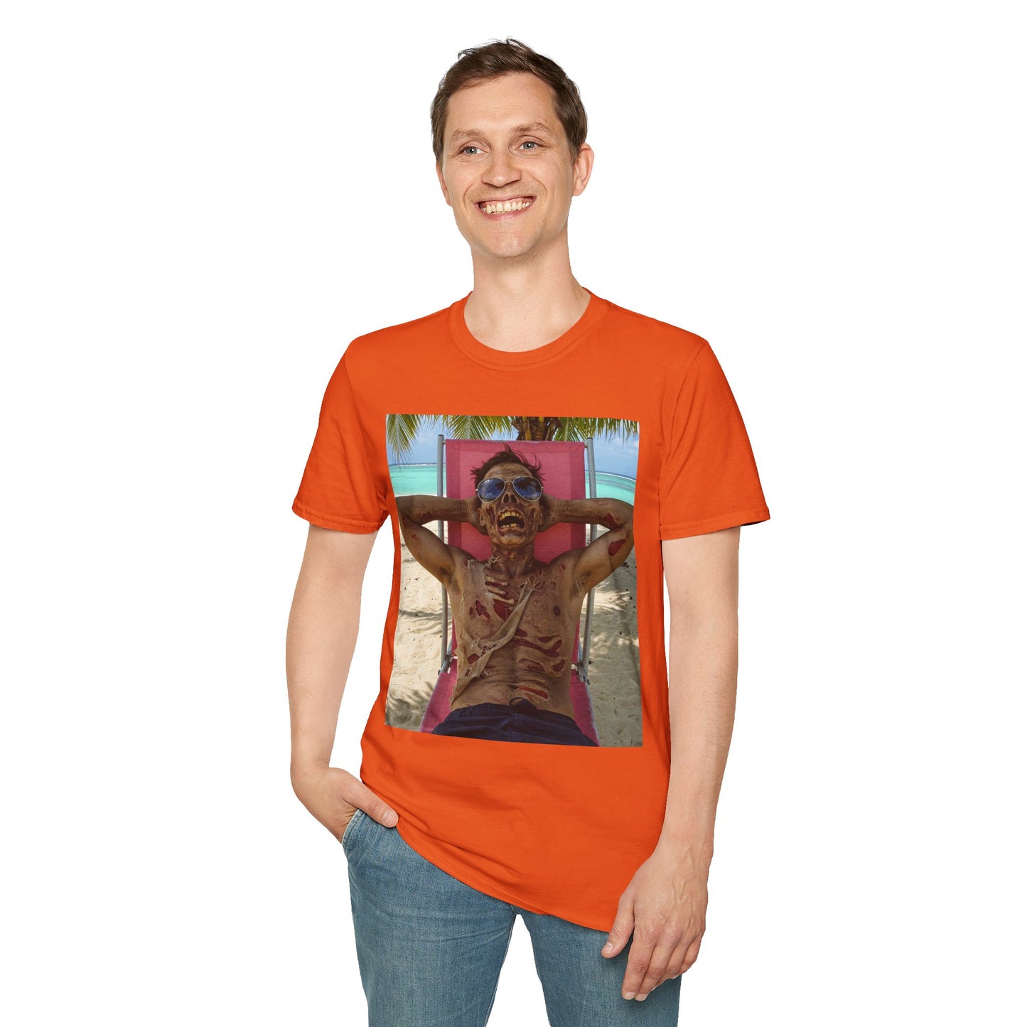 Chill Zombie Unisex Softstyle T-Shirt - Perfect for Beach Days & Halloween