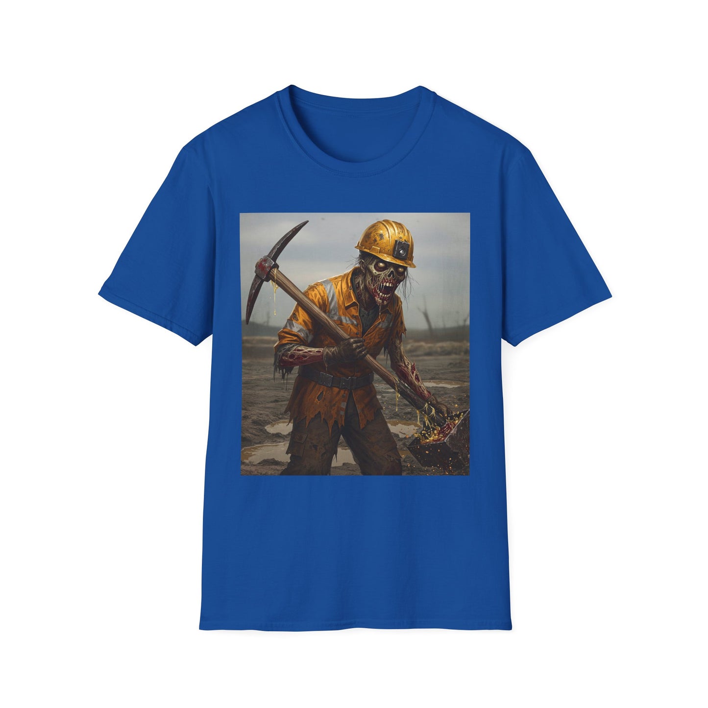 Zombie Miner Unisex Softstyle T-Shirt | Spooky Graphic Tee for Horror Fans