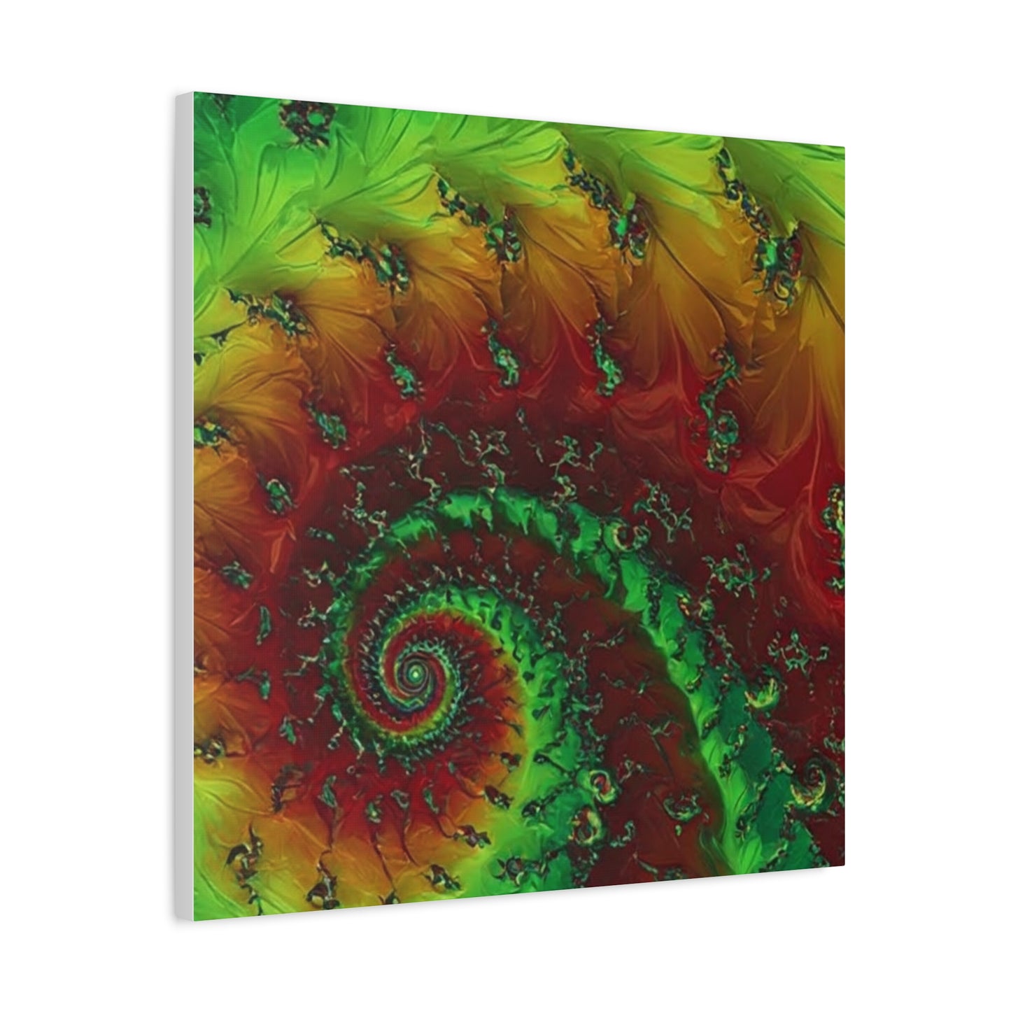 Vibrant Fractal Art Canvas - Green and Red Abstract Wall Decor