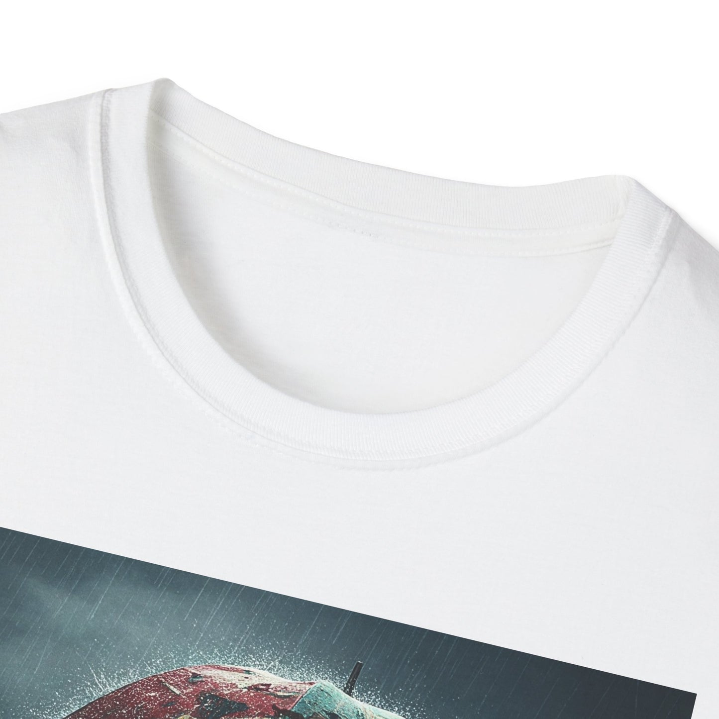 Unisex Softstyle T-Shirt - Creepy Skeleton with Umbrella Design - Perfect for Halloween