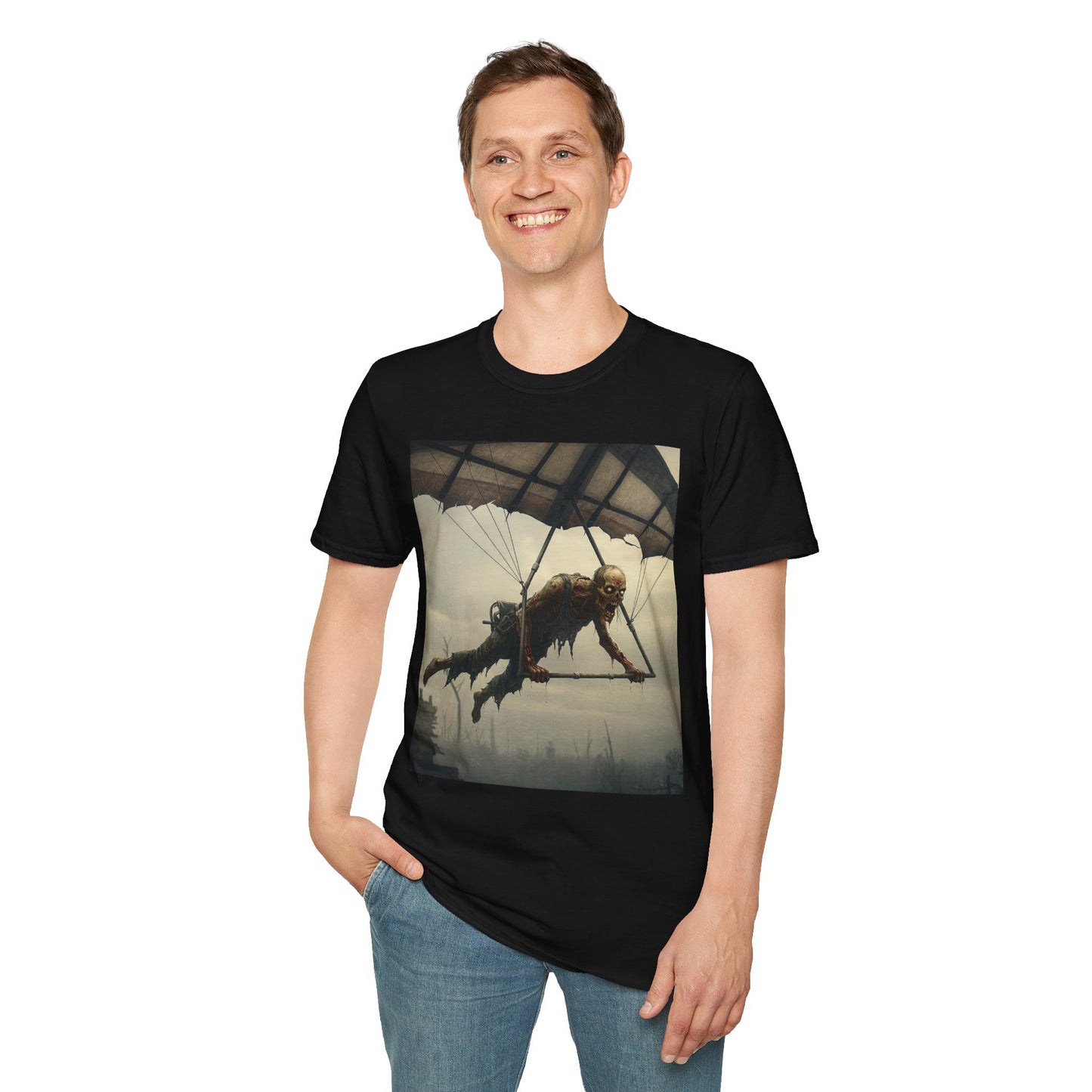 Zombie Parachute Unisex Softstyle T-Shirt - Perfect for Halloween and Horror Fans