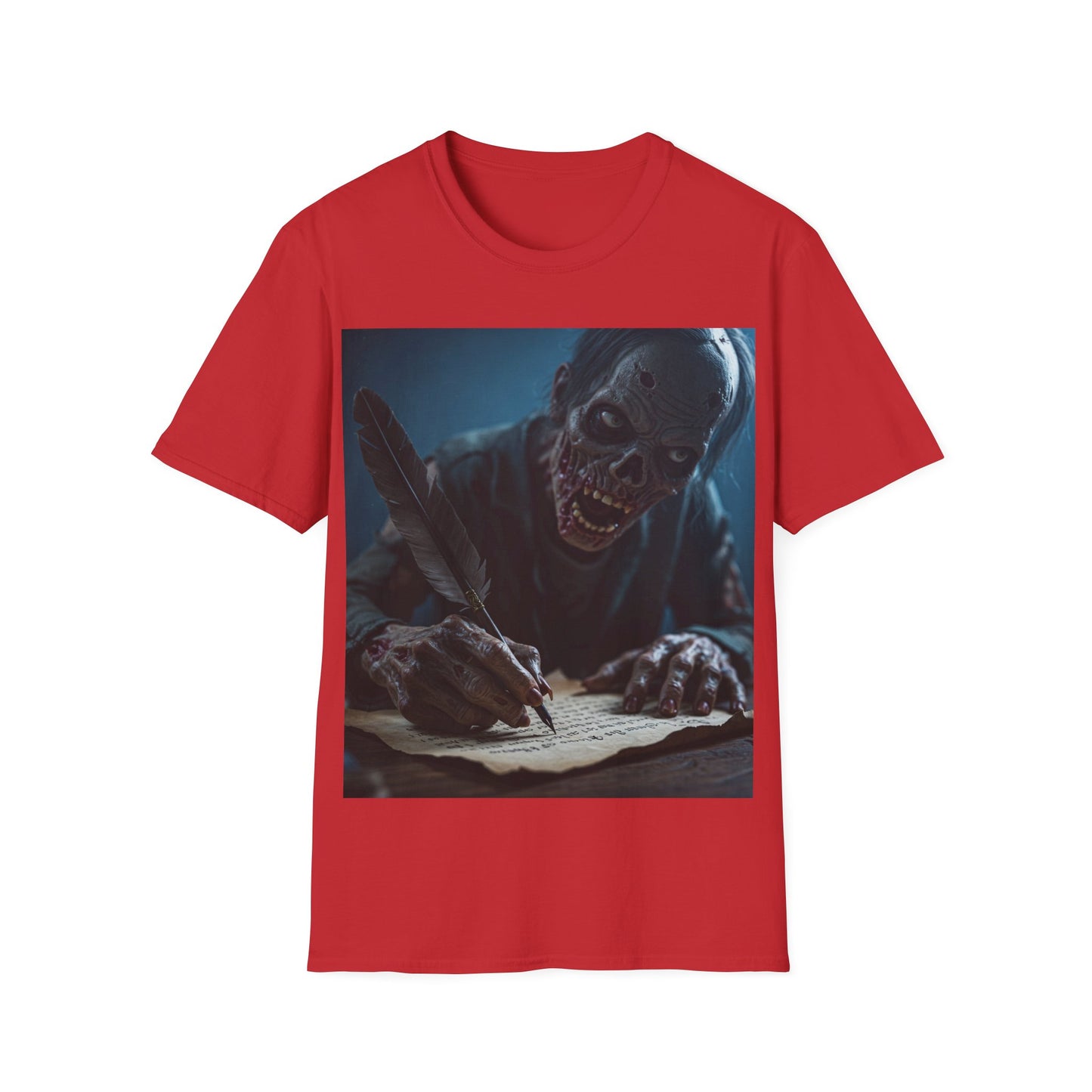 UK - Creepy Zombie Writer Apocalyptic Portrait Tee, bold, decaying zombie graphic