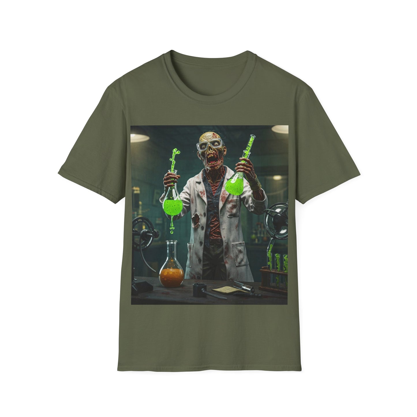 UK - Zombie Scientist Apocalyptic Portrait Tee, bold, decaying zombie graphic