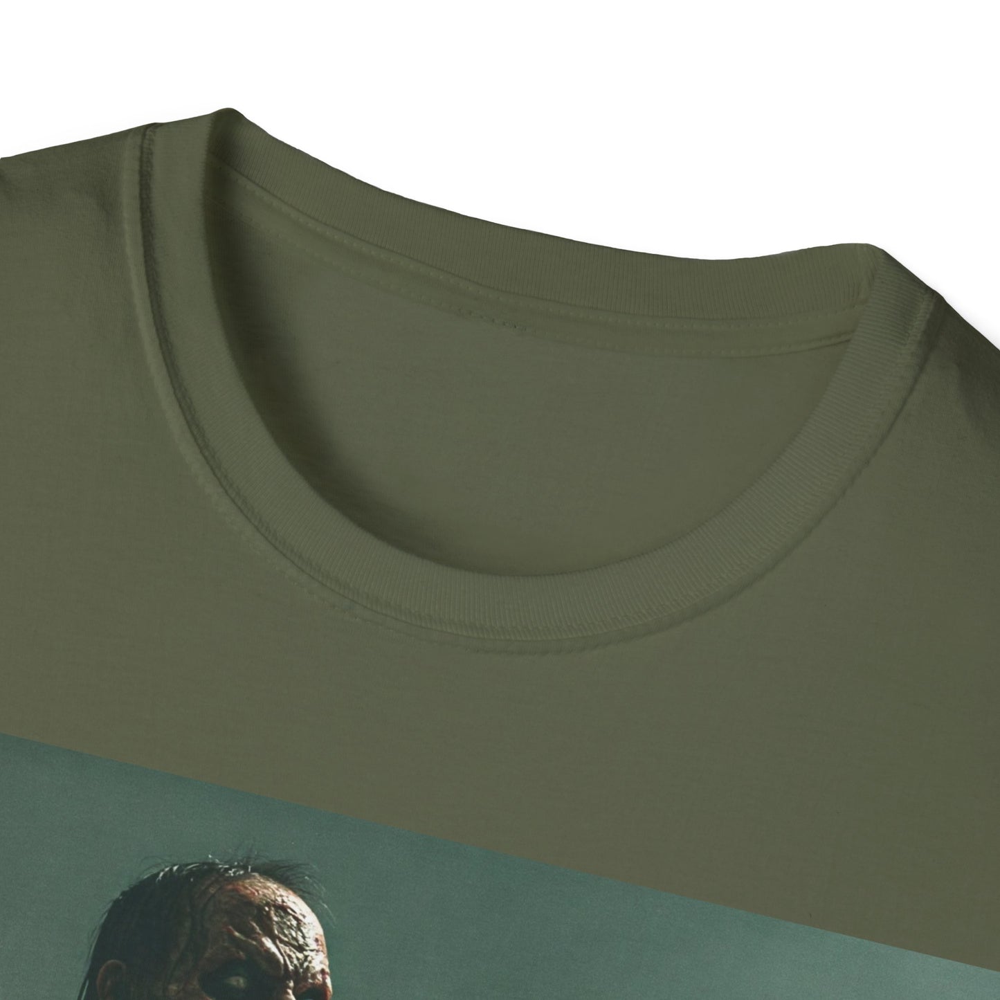 UK - Zombie Jazz Musician Apocalyptic Portrait Tee, bold, decaying zombie graphic