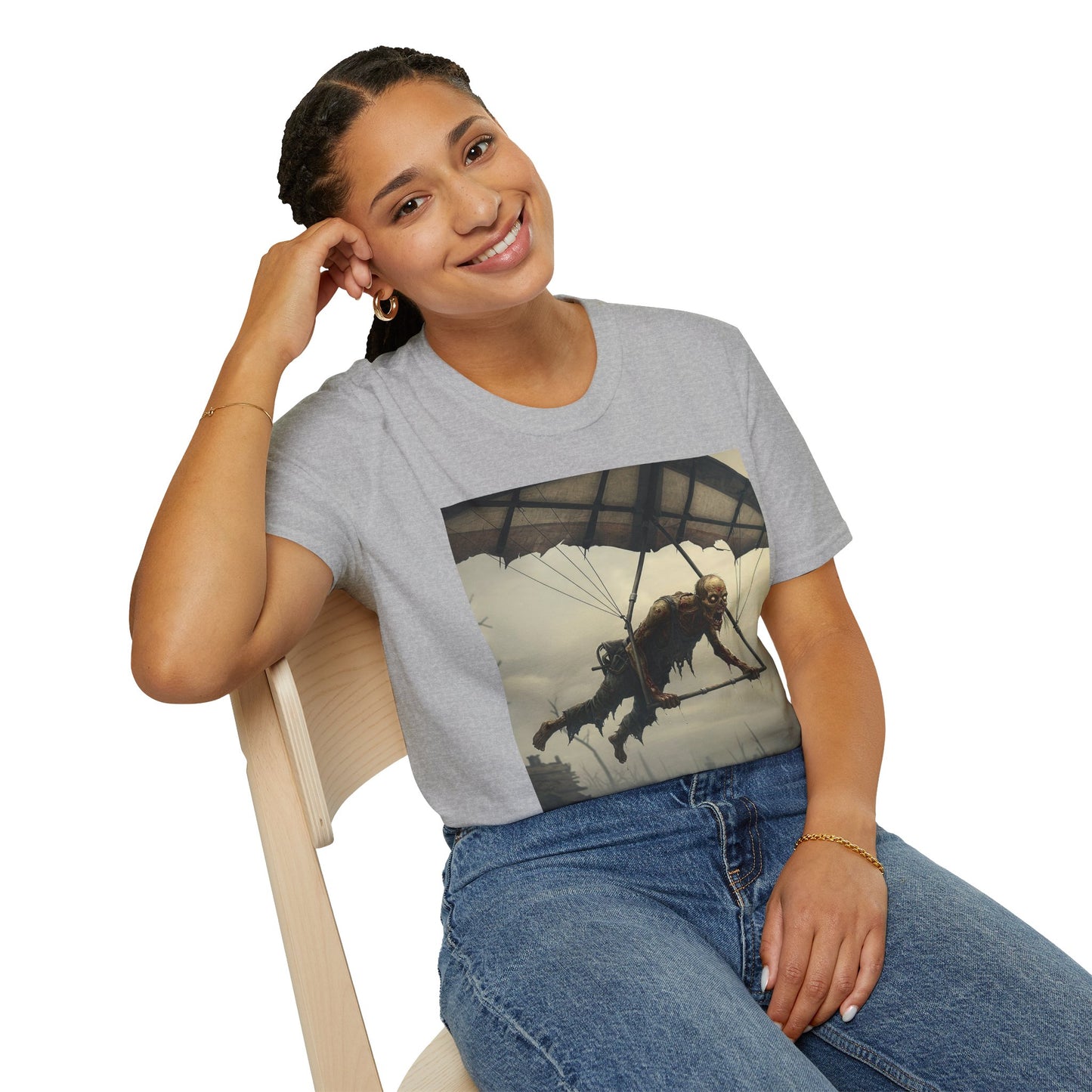 Zombie Parachute Unisex Softstyle T-Shirt - Perfect for Halloween and Horror Fans