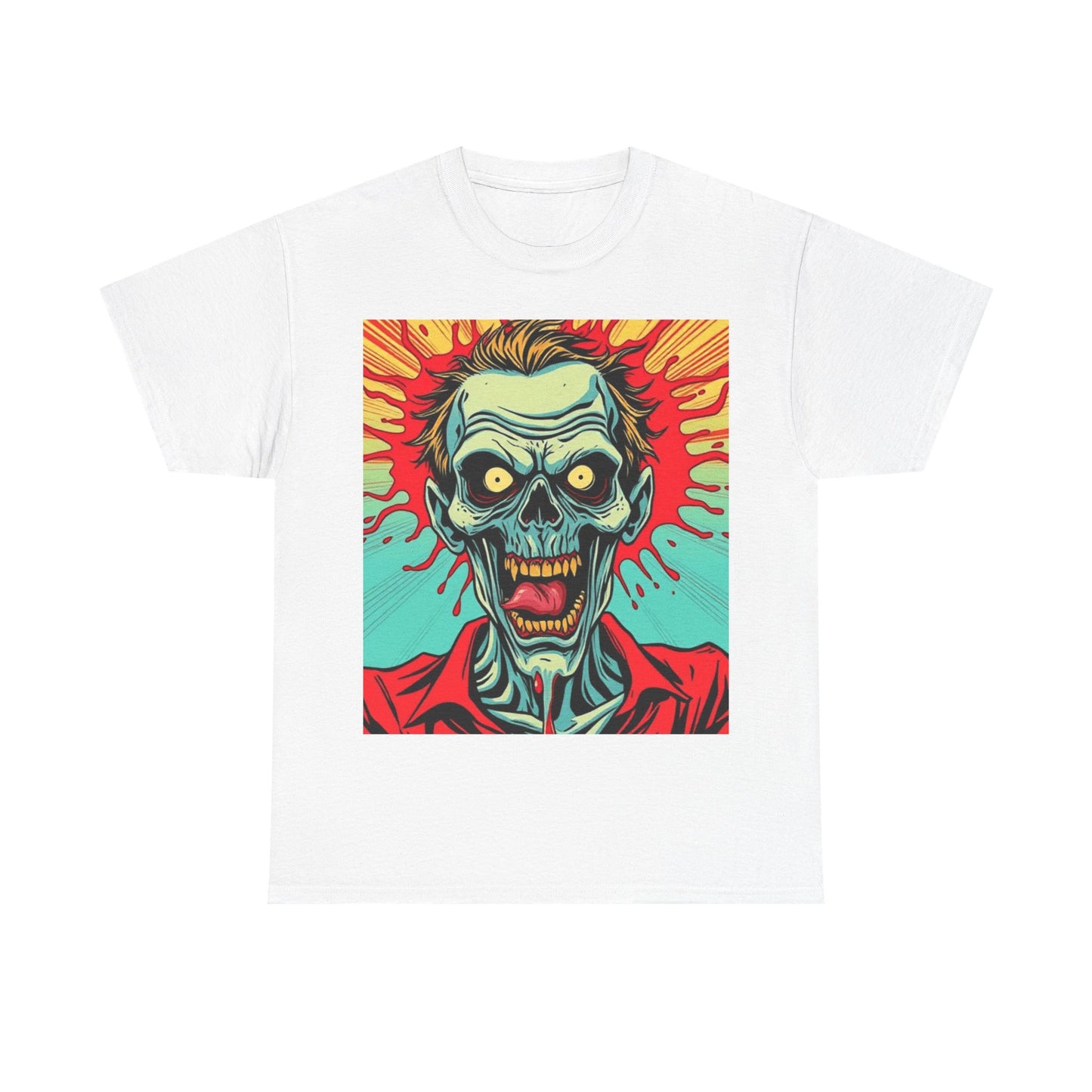 UK - Retro Zombie Graphic Unisex Heavy Cotton Tee - Perfect for Halloween or Horror Fans