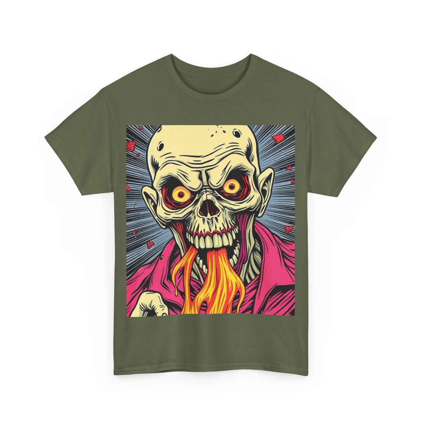 UK - Fire-Breathing Zombie Unisex Heavy Cotton Tee - Spooky Graphic Shirt