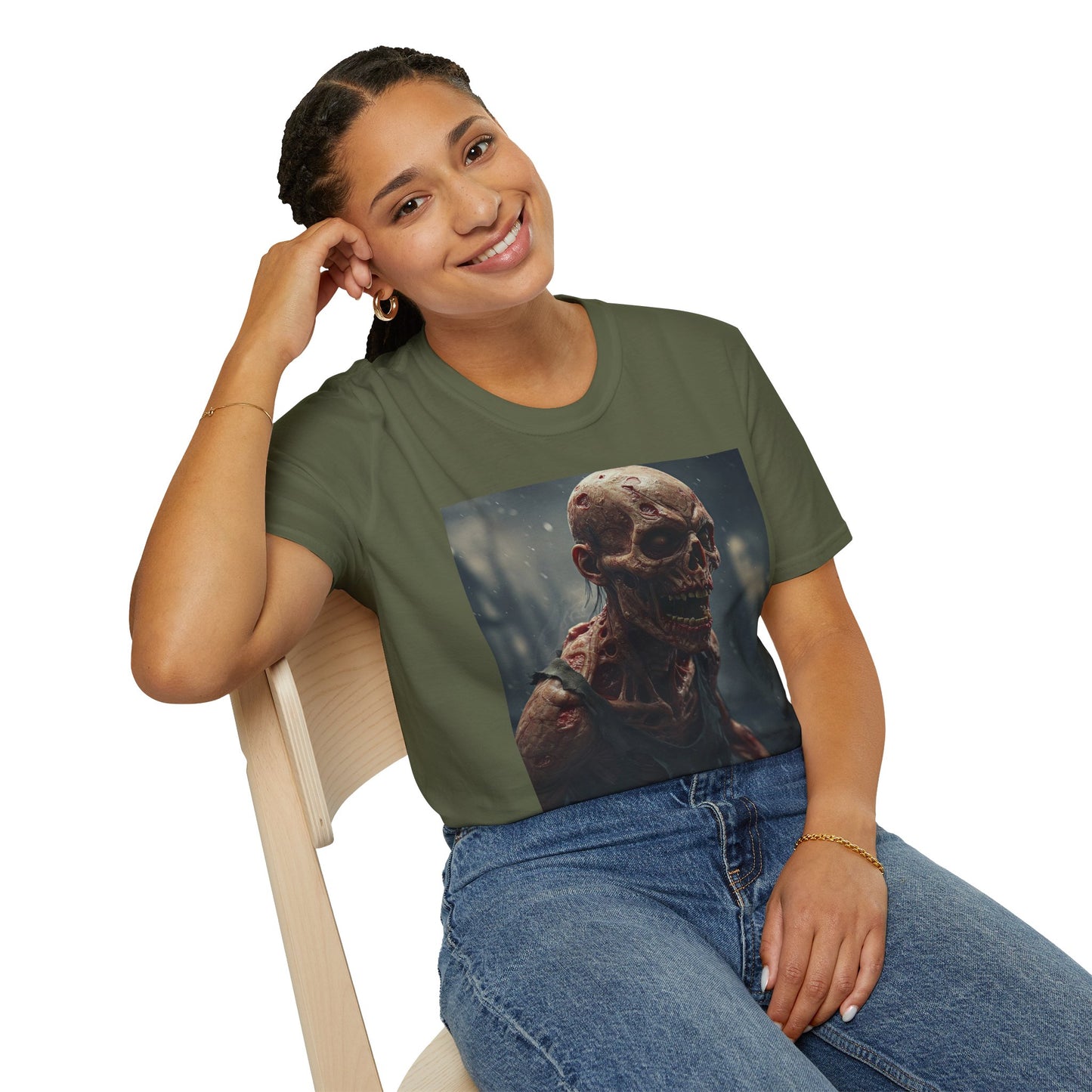 Unisex Softstyle T-Shirt with Creepy Skeleton Design - Perfect for Halloween and Horror Fans
