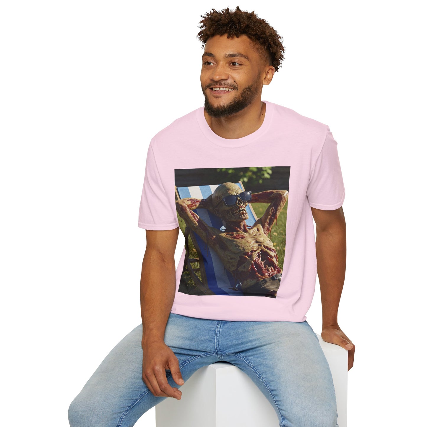 Chillin' Skeleton Unisex Softstyle T-Shirt - Casual Halloween Vibe