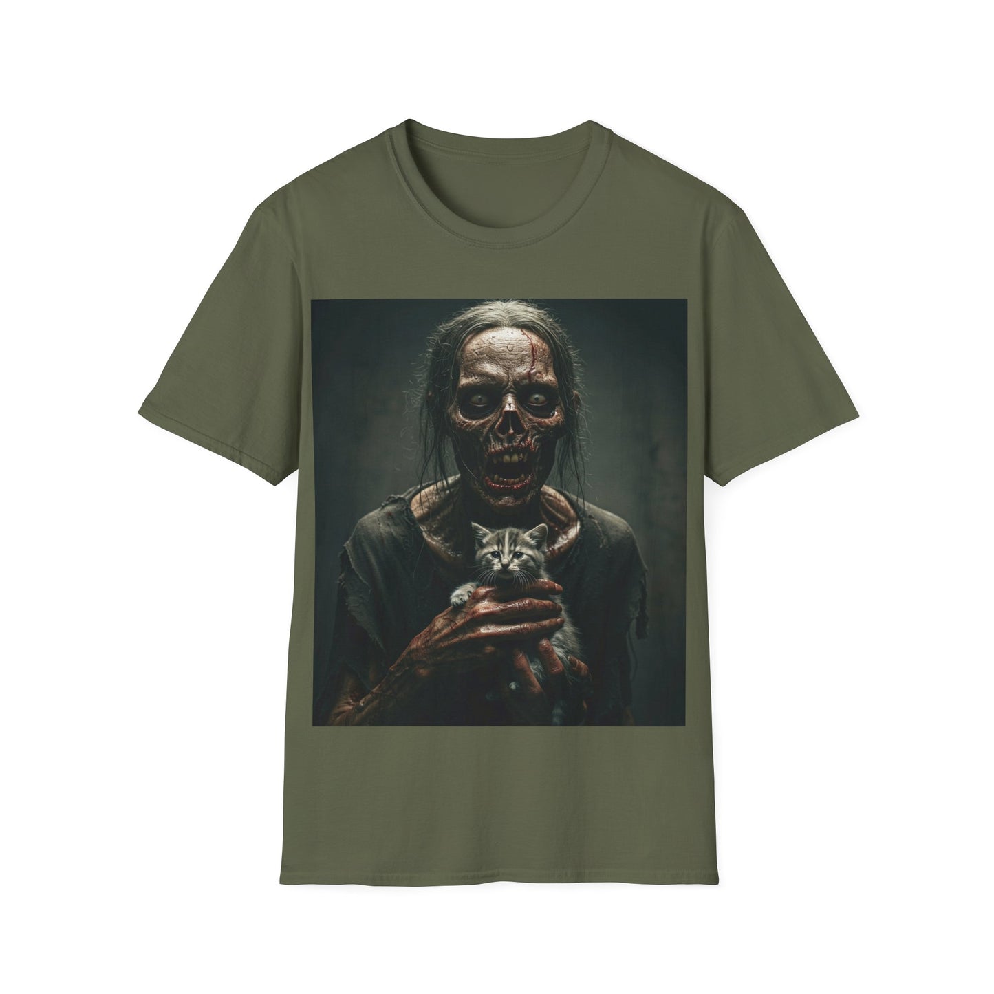 UK - Spooky Cat Lady Apocalyptic Portrait Tee, bold, decaying zombie graphic