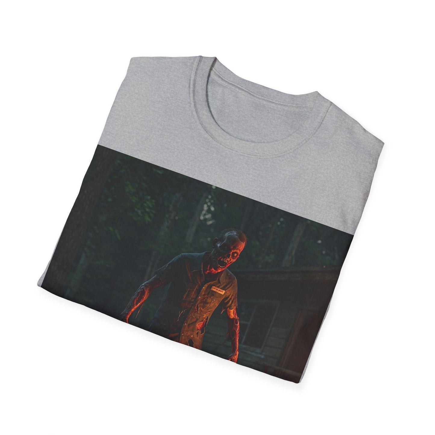 UK - Horror-Themed Unisex Softstyle T-Shirt - Creepy Zombie Design