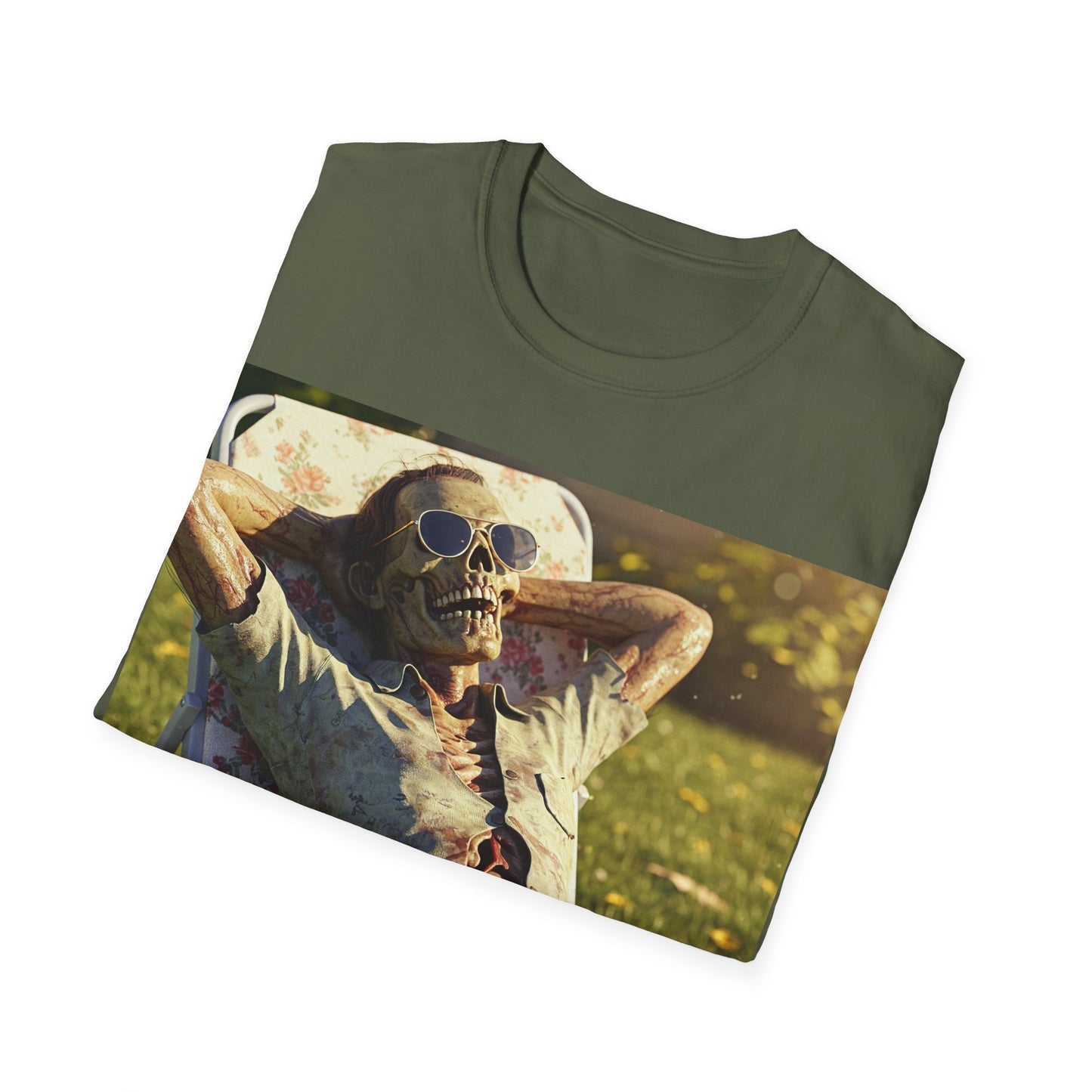 UK - Relaxing Skeleton Unisex Softstyle T-Shirt - Perfect for Halloween and Everyday Wear