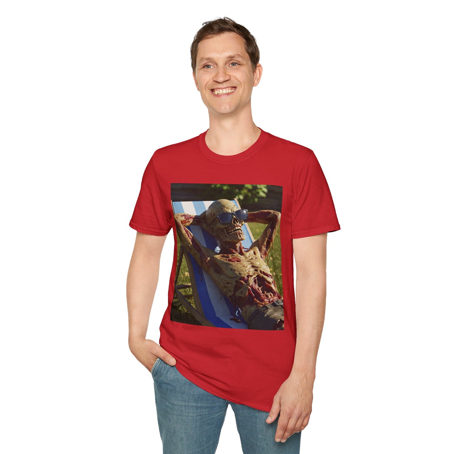 Chillin' Skeleton Unisex Softstyle T-Shirt - Casual Halloween Vibe