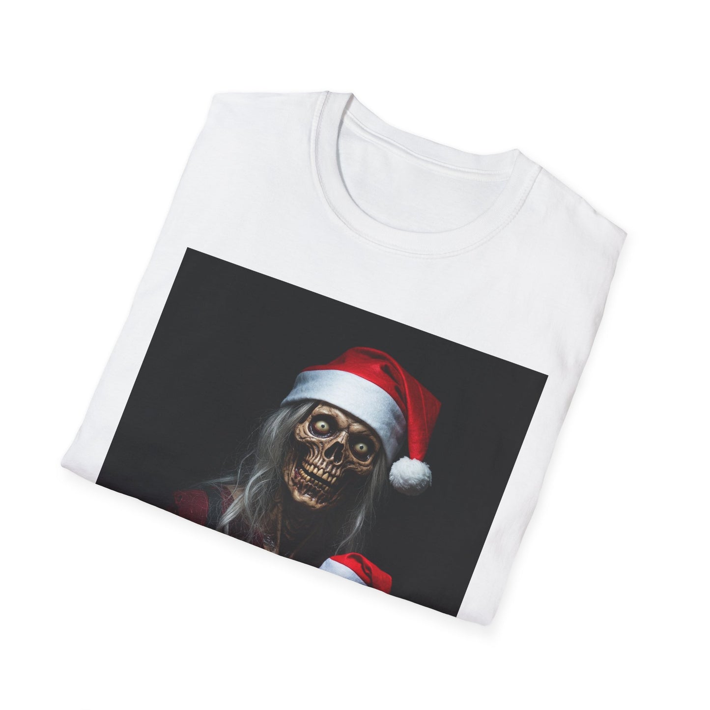 Cat Funny Skeleton Santa Apocalyptic Portrait Tee, bold, decaying zombie graphic