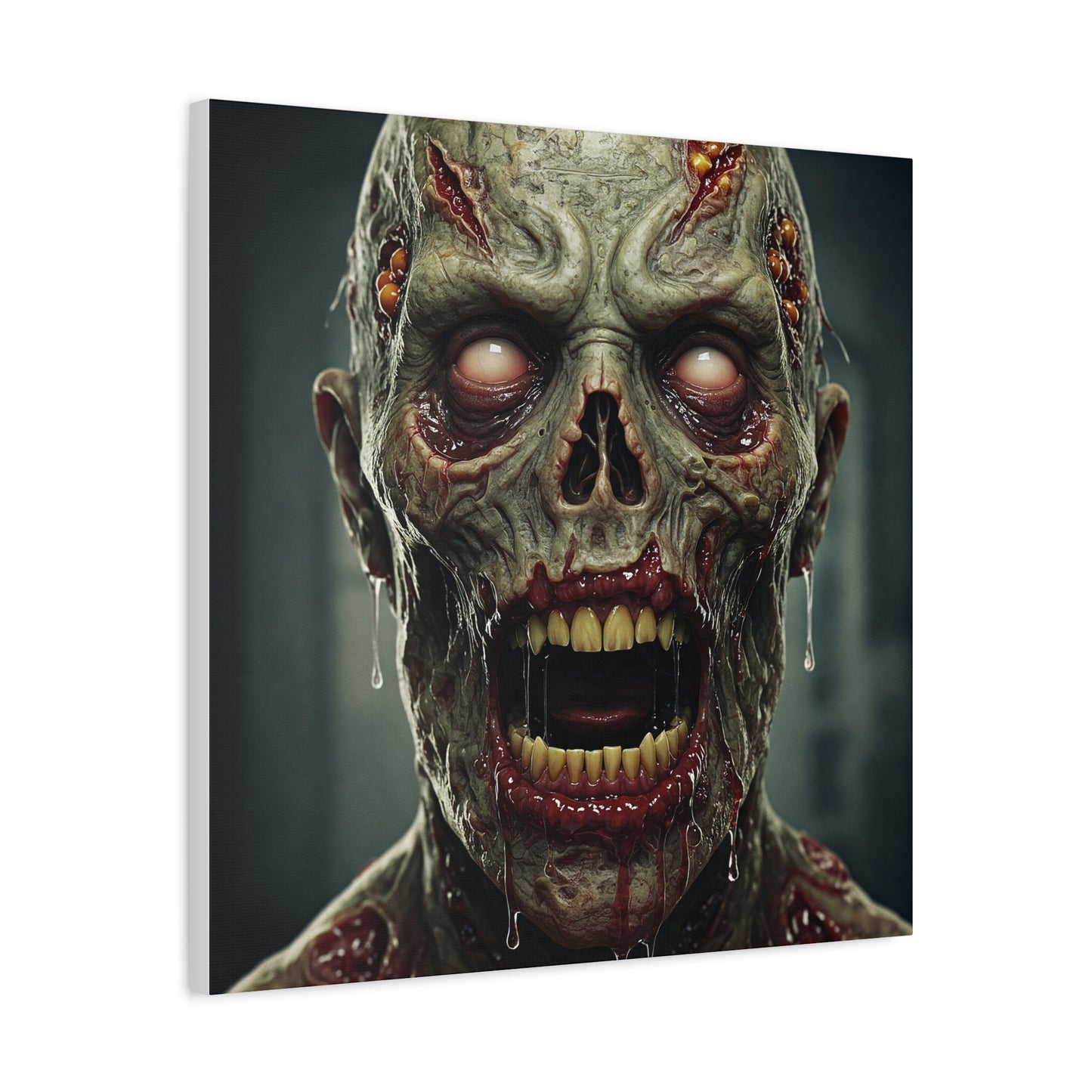 Creepy Zombie Wall Art - Stretched Matte Canvas for Halloween Decor