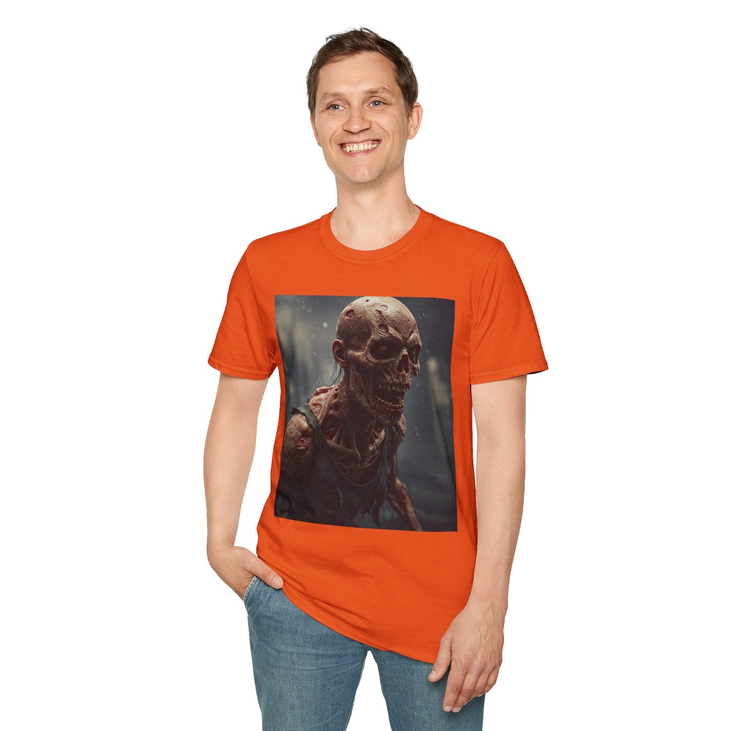 Unisex Softstyle T-Shirt with Creepy Skeleton Design - Perfect for Halloween and Horror Fans