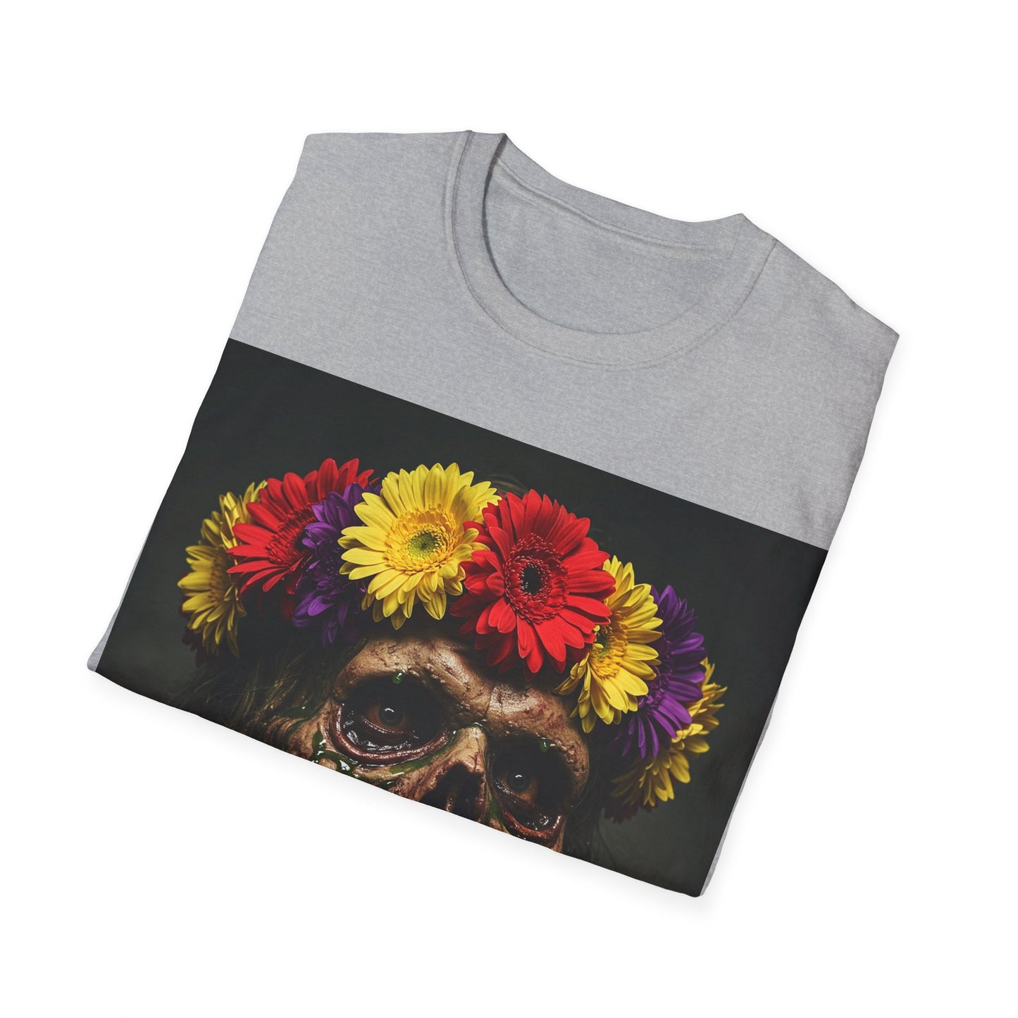 UK - Day of the Dead Floral Skull Apocalyptic Portrait Tee, bold, decaying zombie graphic