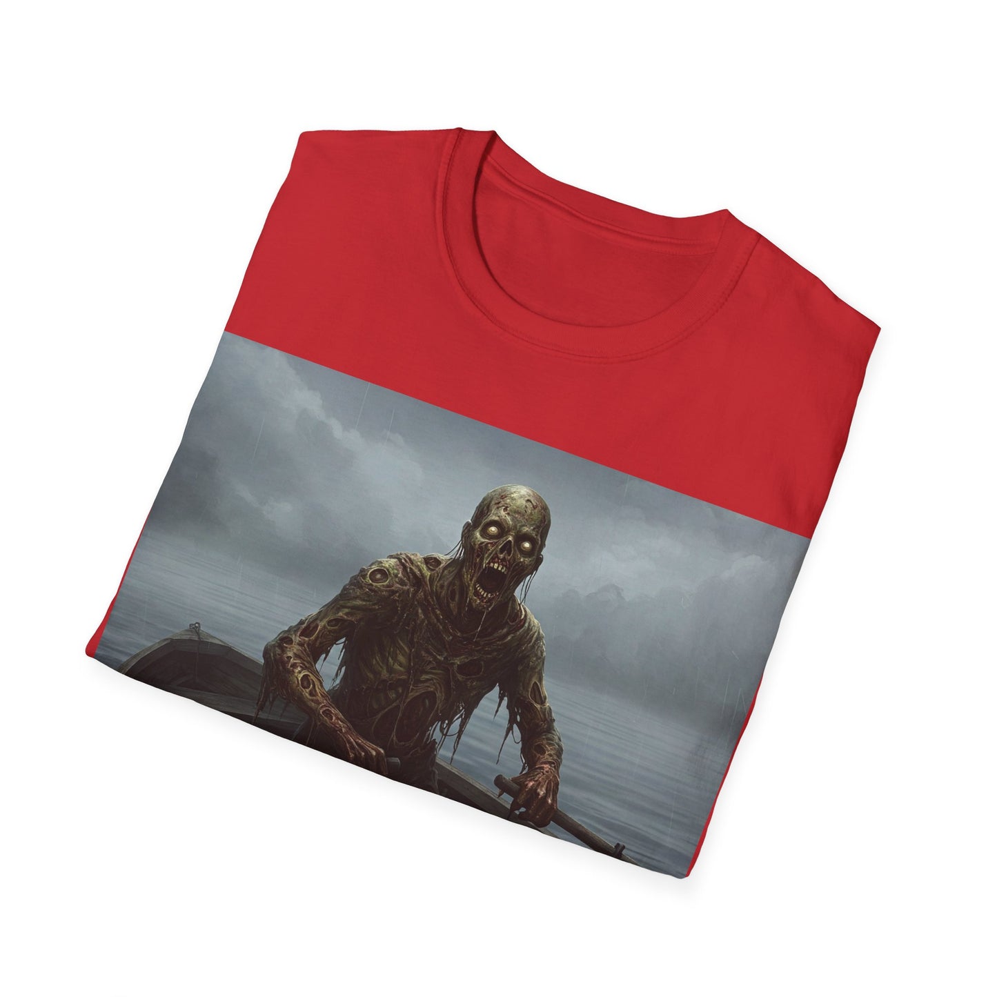 UK - Zombie Rowboat Unisex Softstyle T-Shirt - Spooky Graphic Tee for Halloween Fans