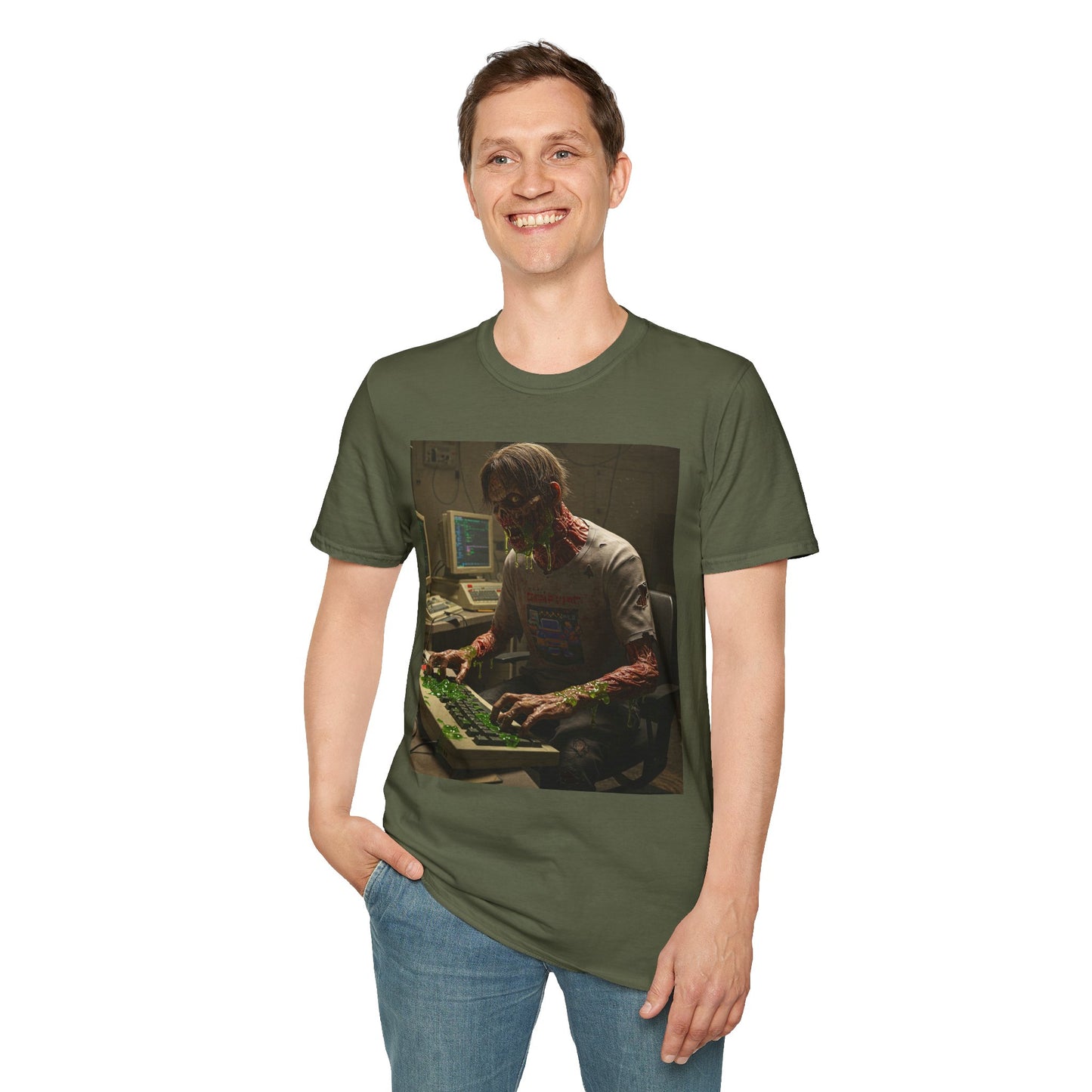 Zombie Hacker Unisex Softstyle T-Shirt - Retro Gaming Vibe
