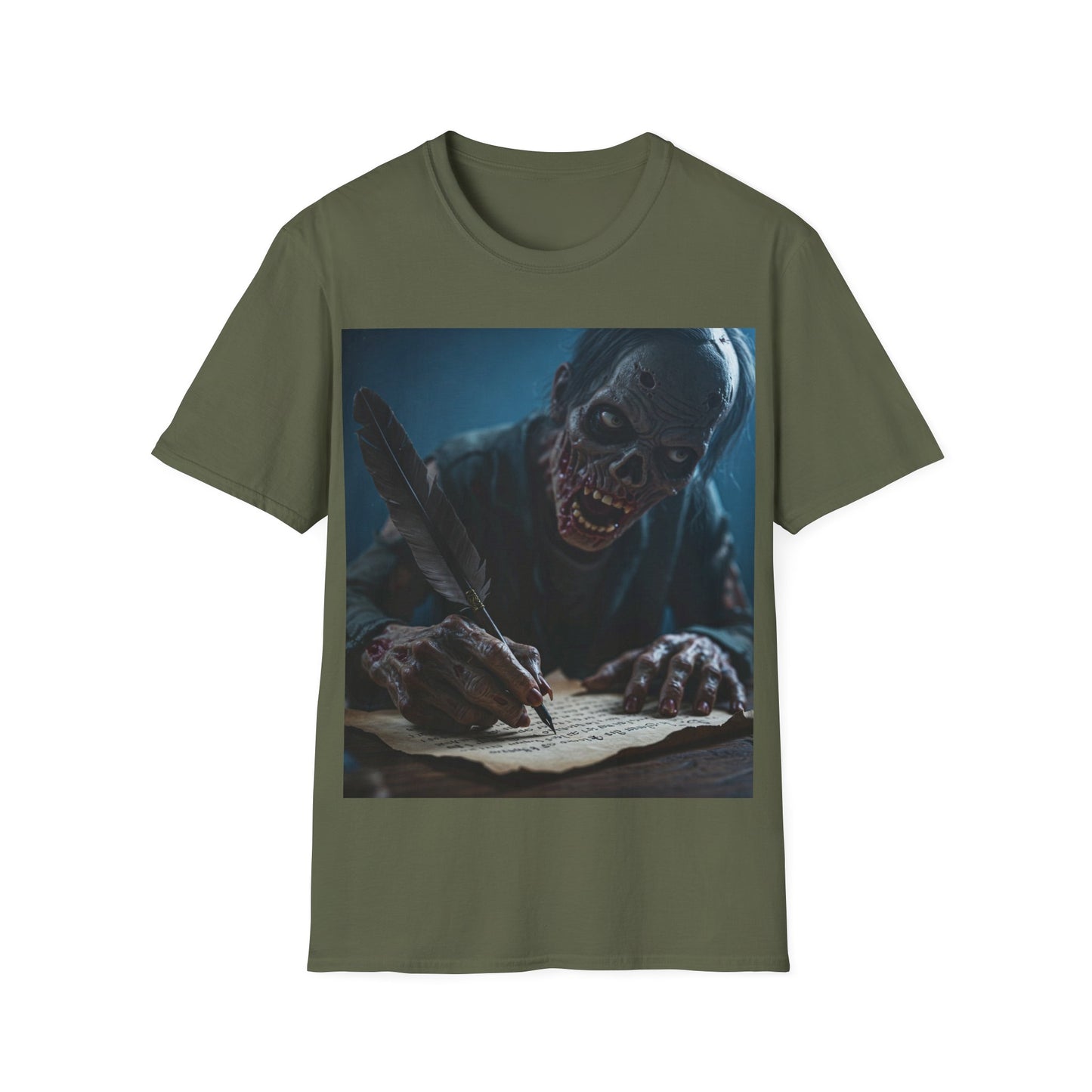 UK - Creepy Zombie Writer Apocalyptic Portrait Tee, bold, decaying zombie graphic