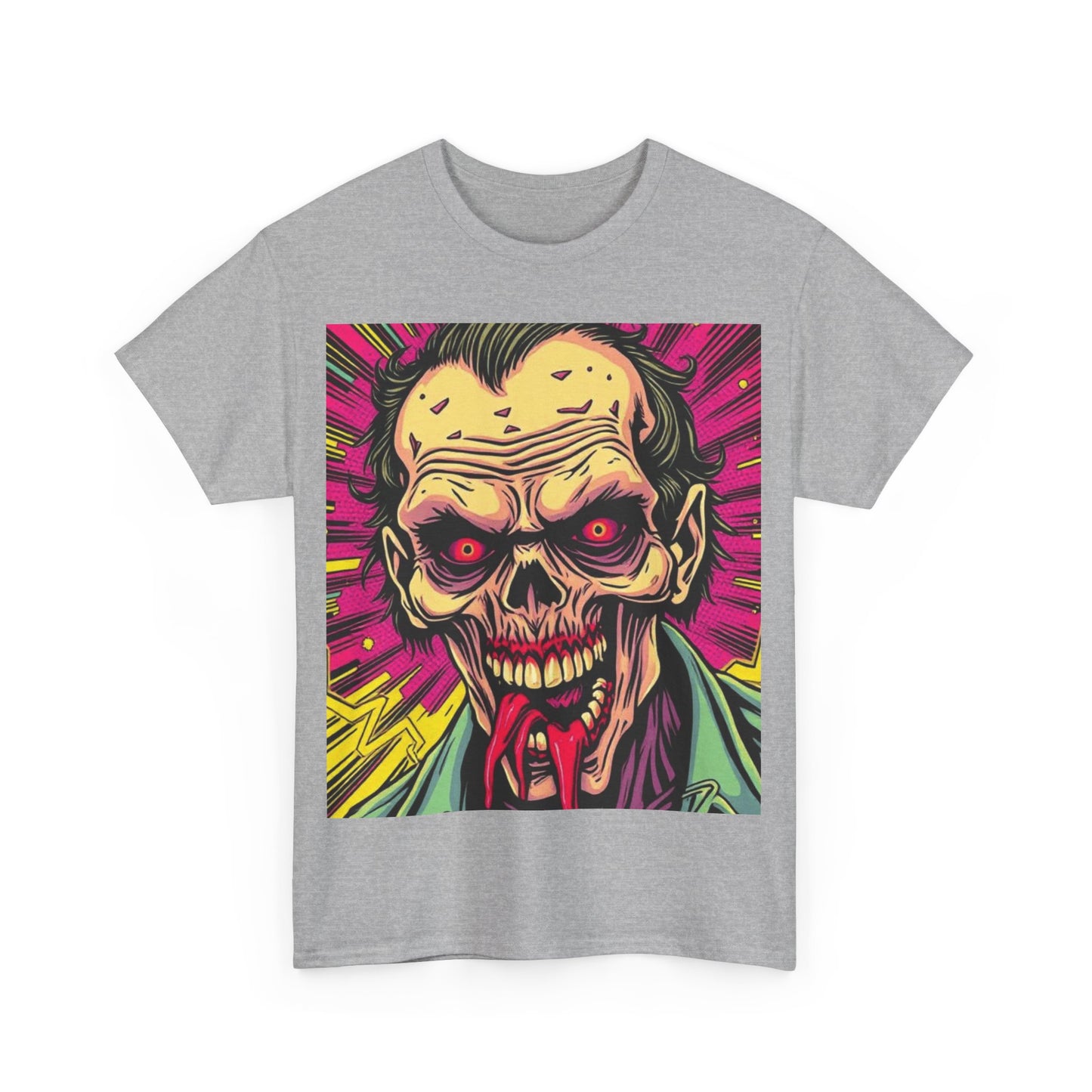 UK - Retro Zombie Graphic Unisex Heavy Cotton Tee - Perfect for Halloween and Horror Fans