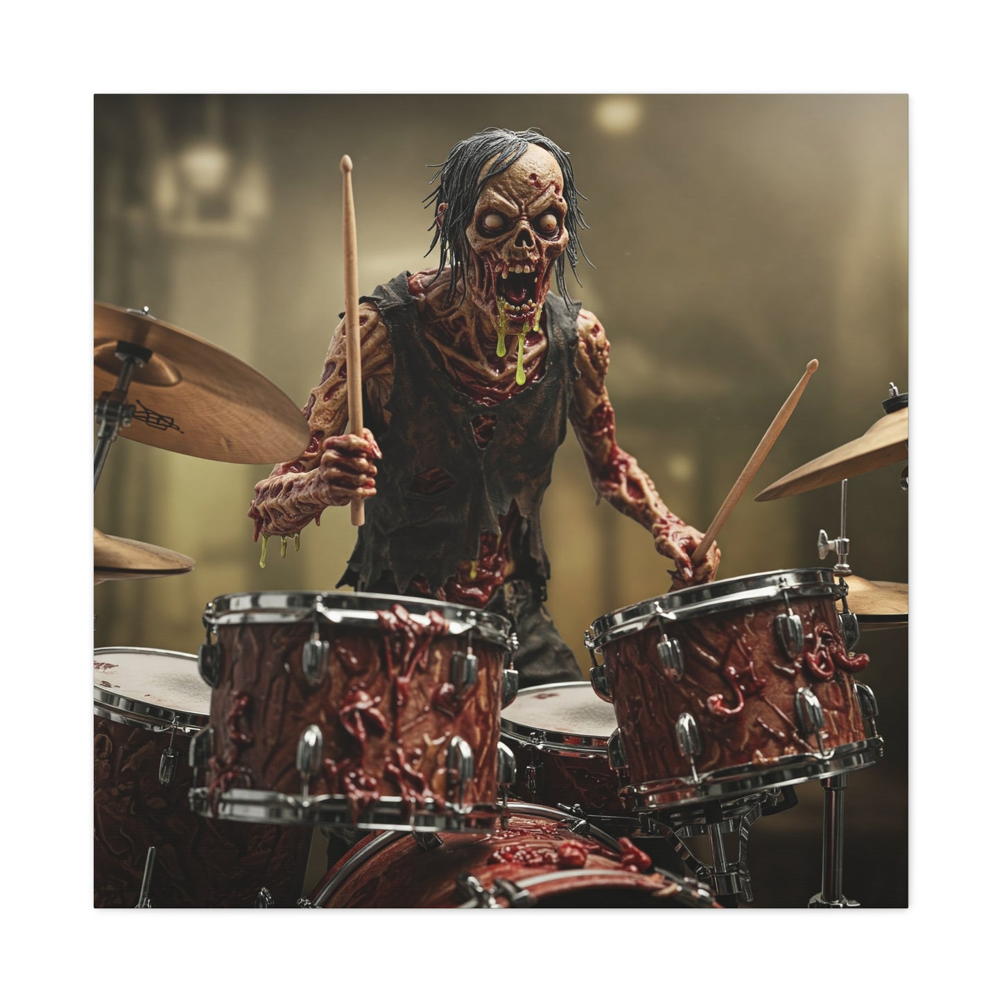 Zombie Drummer Canvas Wall Art - Spooky Horror Decor for Music Lovers