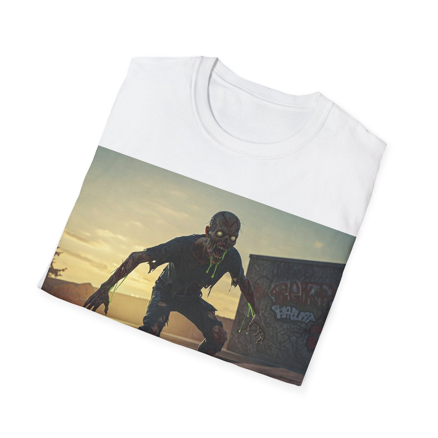 UK - Skateboard Zombie Unisex Softstyle T-Shirt | Casual Graphic Tee for Skaters
