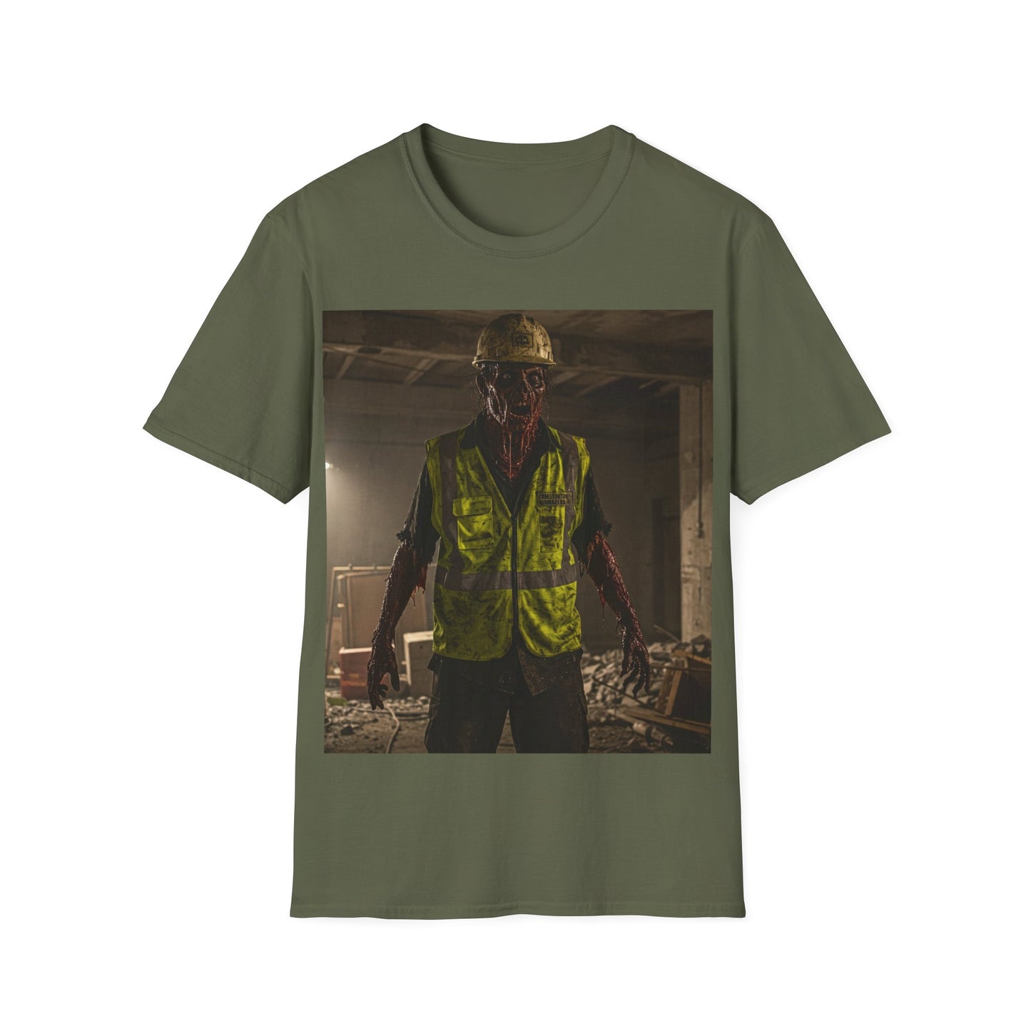 UK - Horror Themed Unisex Softstyle T-Shirt - Creepy Construction Design