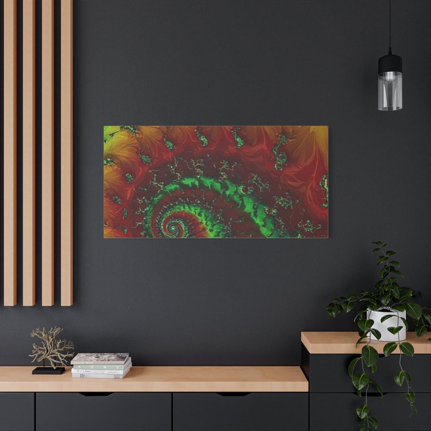 Vibrant Fractal Art Canvas - Green and Red Abstract Wall Decor